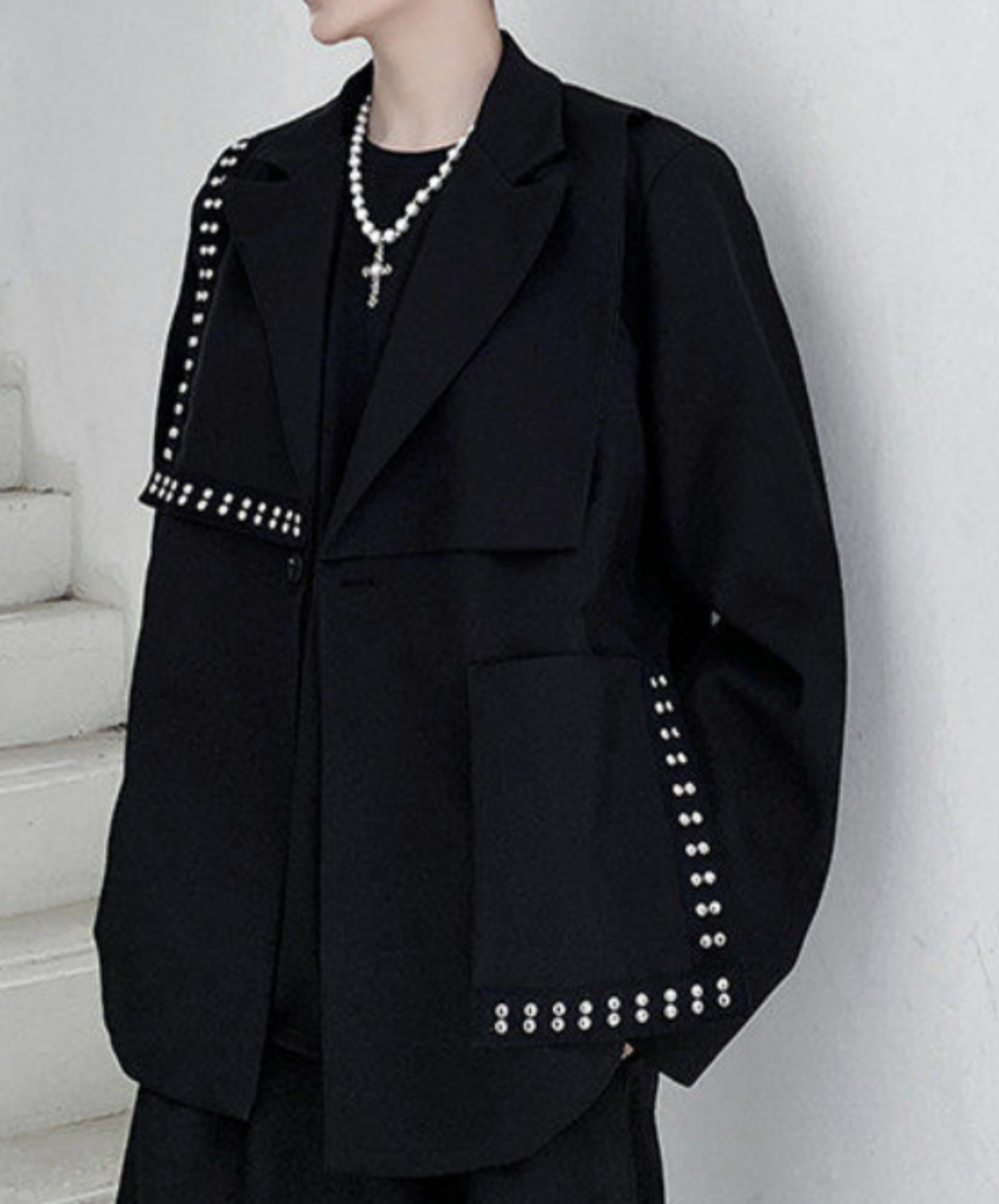 asymmetrical stud decoration jacket EN2667