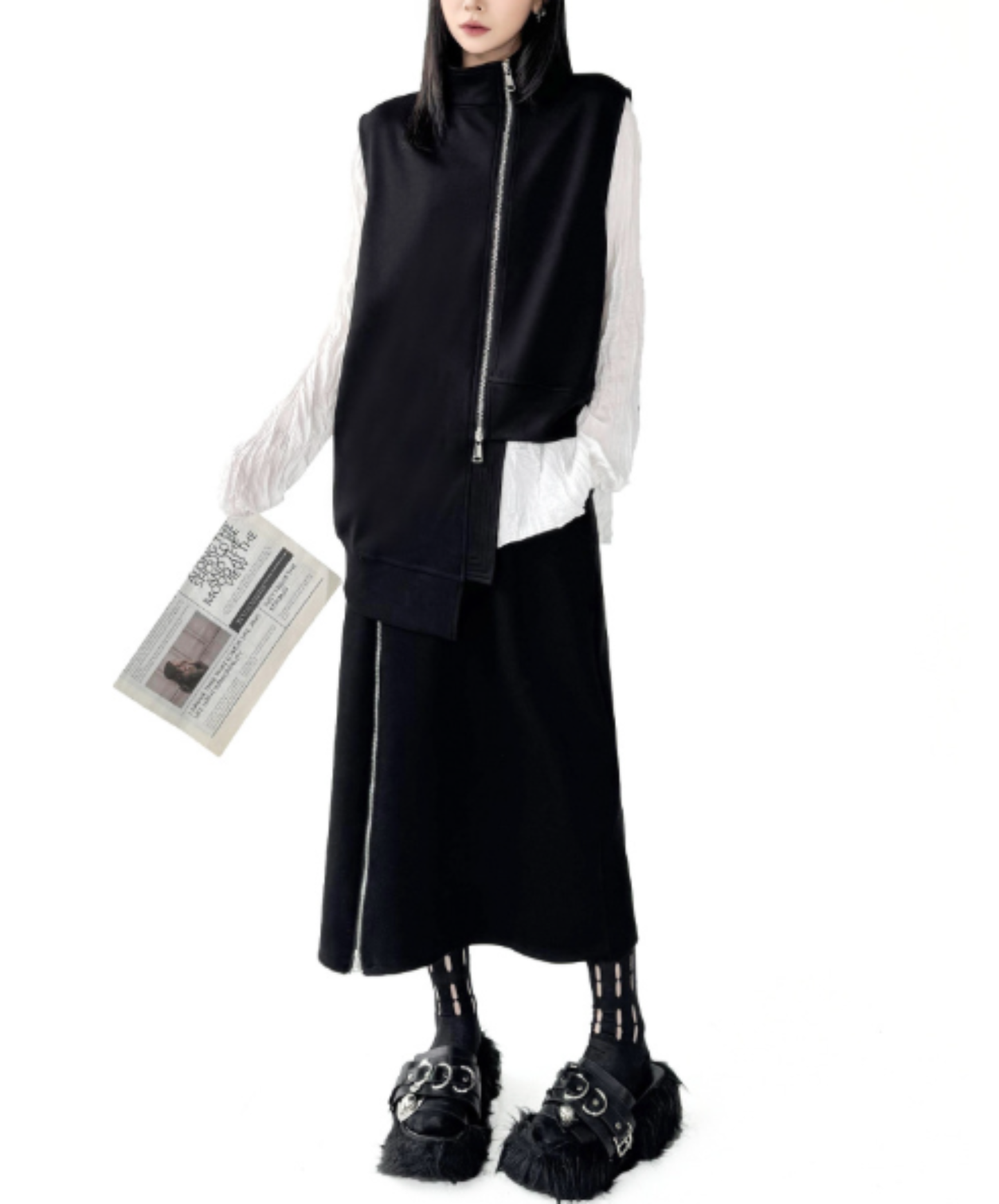 asymmetric high neck vest  EN3017