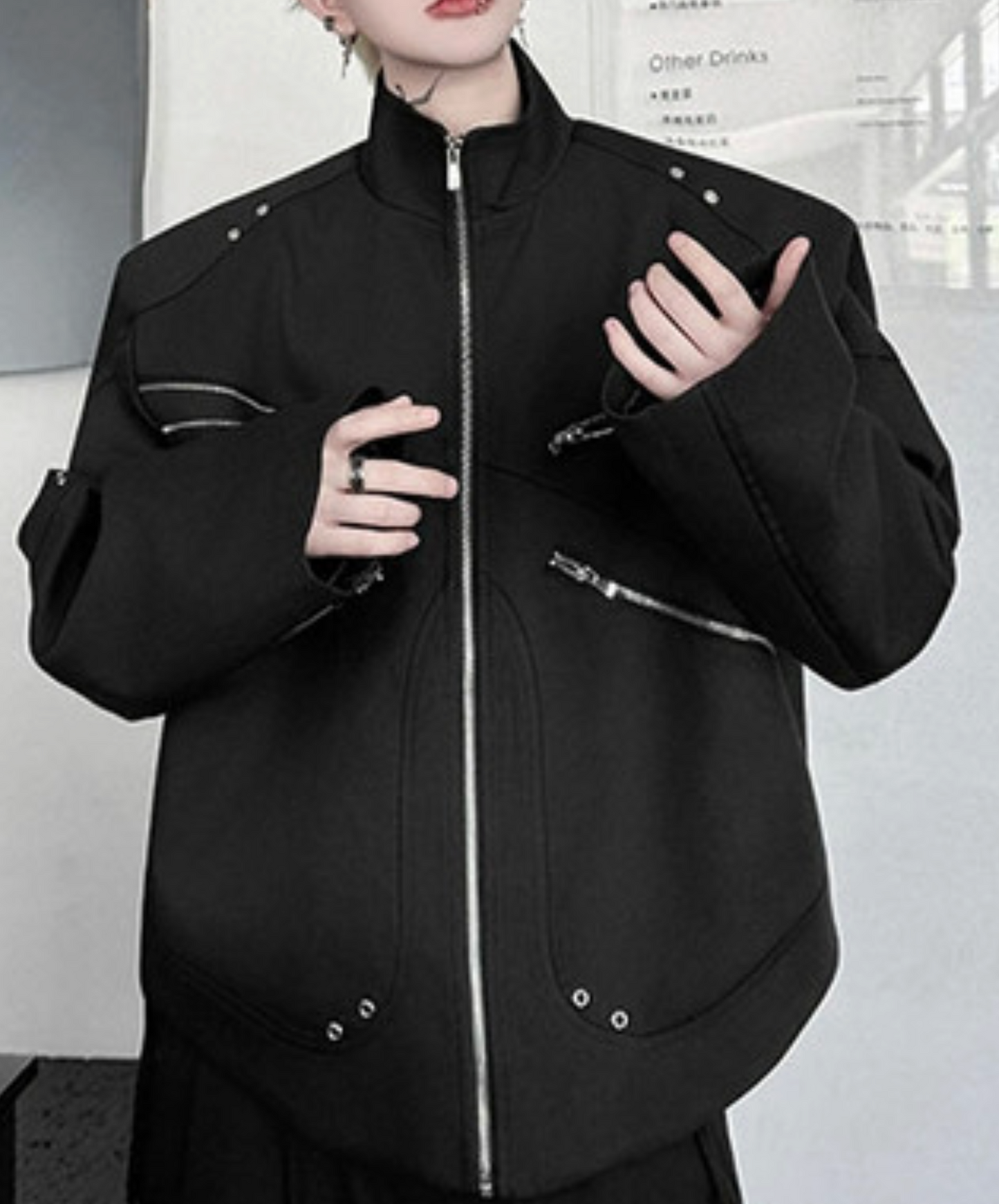 4 zipper and rivet decoration jacket EN2403