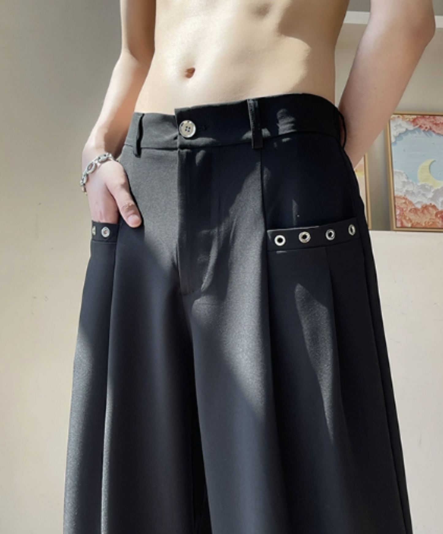 dark rivet pocket slacks pants EN1119