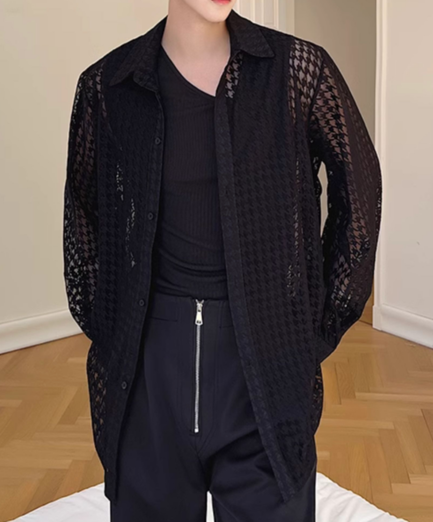 dark houndstooth sheer shirt EN2109