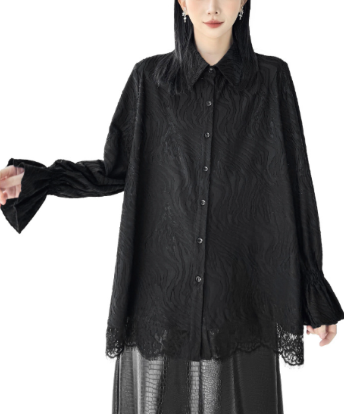 flared-line lace decoration shirt EN3174