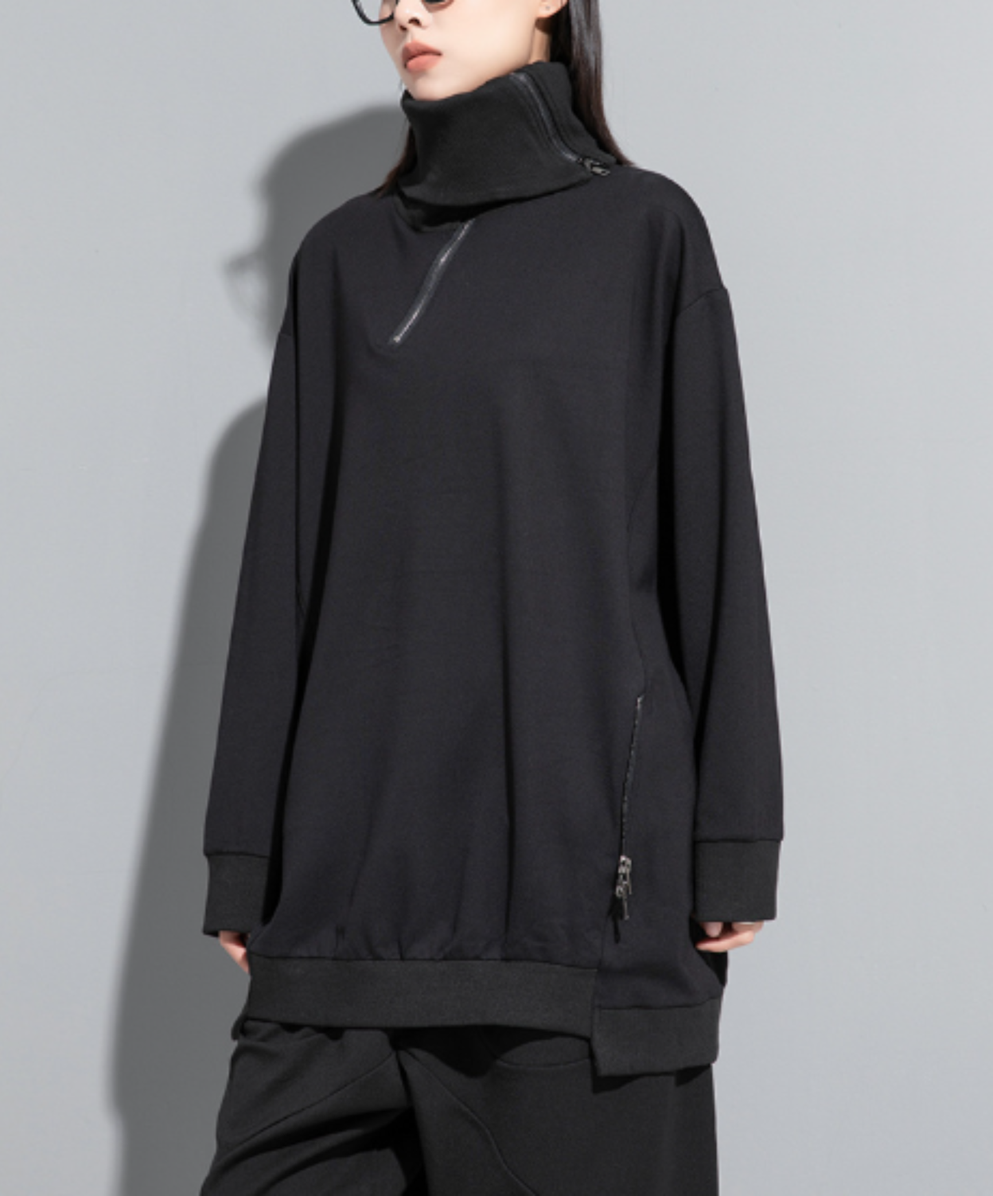 dark extra-high neck zipper sweatshirt EN3120