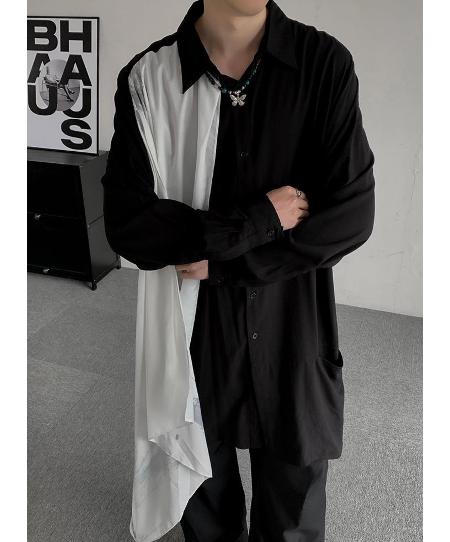 irregular white silk scarf long shirt EN2427