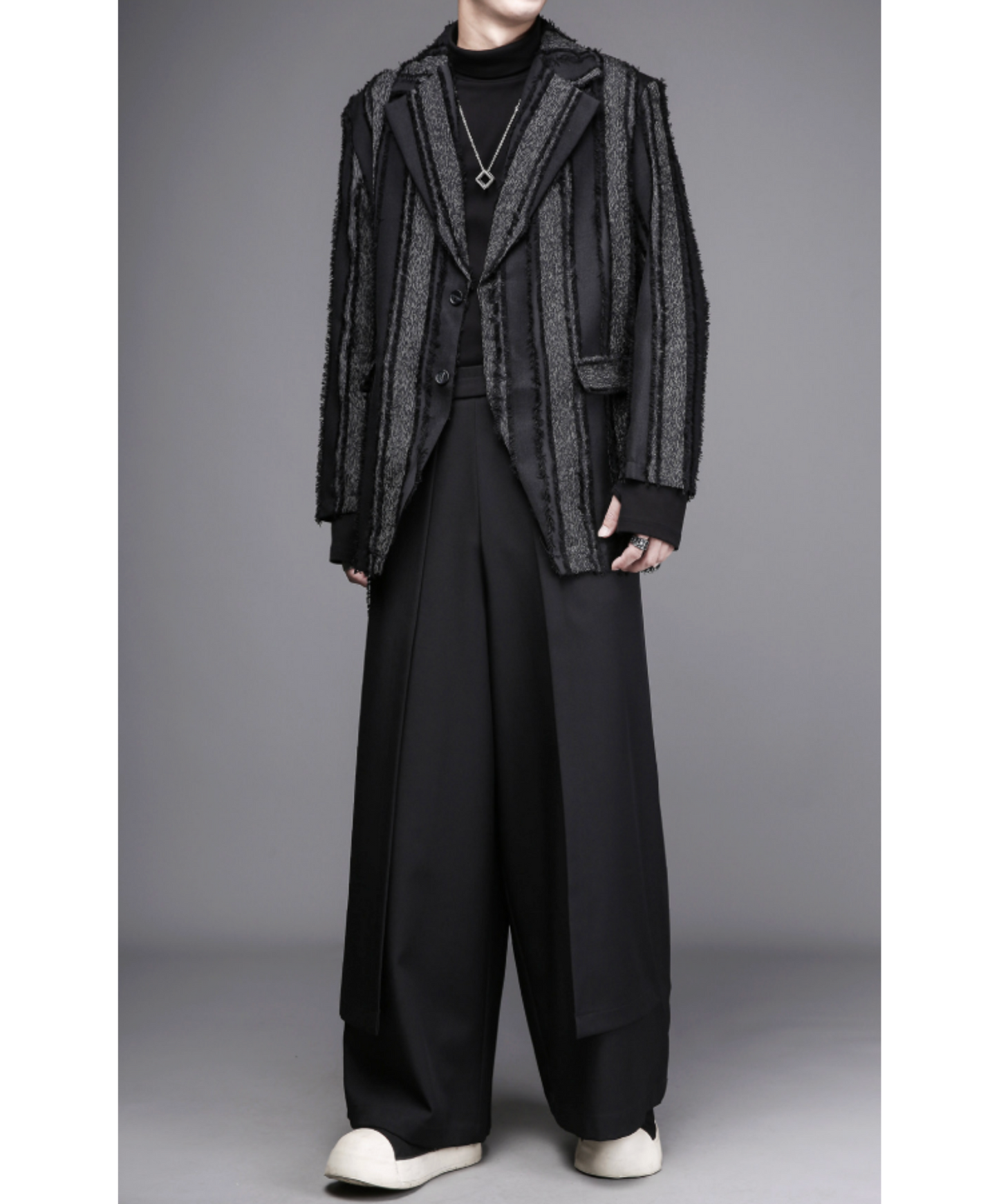 dark striped tassel trim distressed jacket EN2697