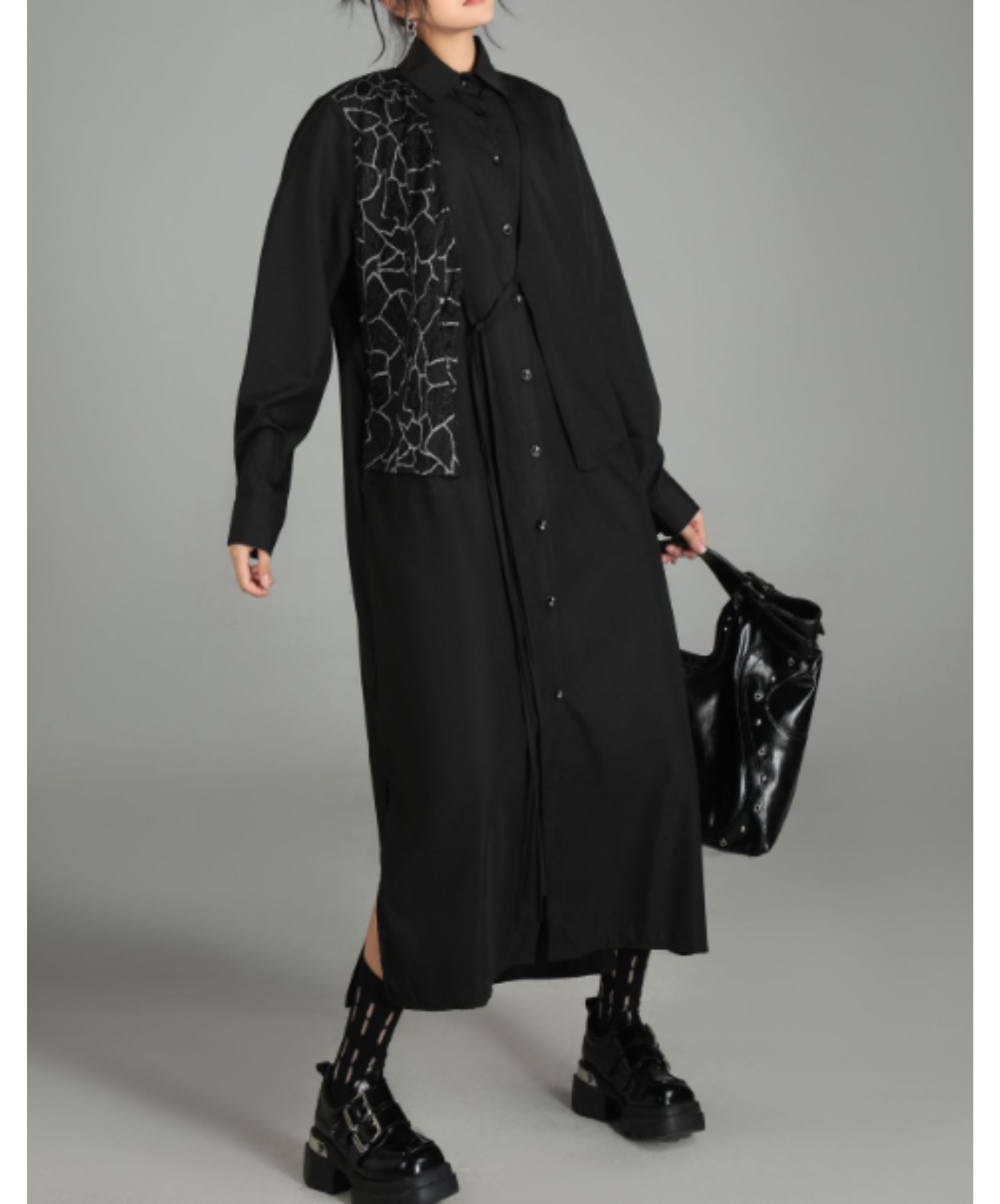 dark patchwork two-piece style long shirt EN3016
