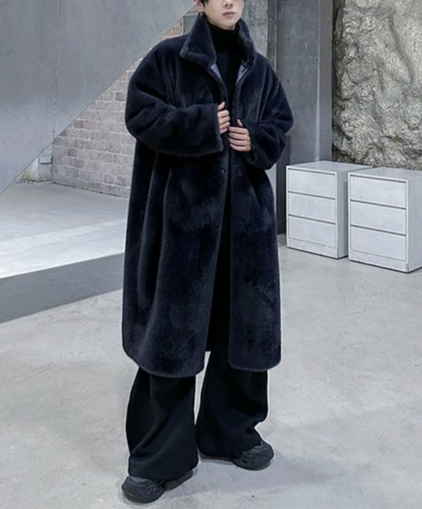 stand collar faux mink fur coat EN2573