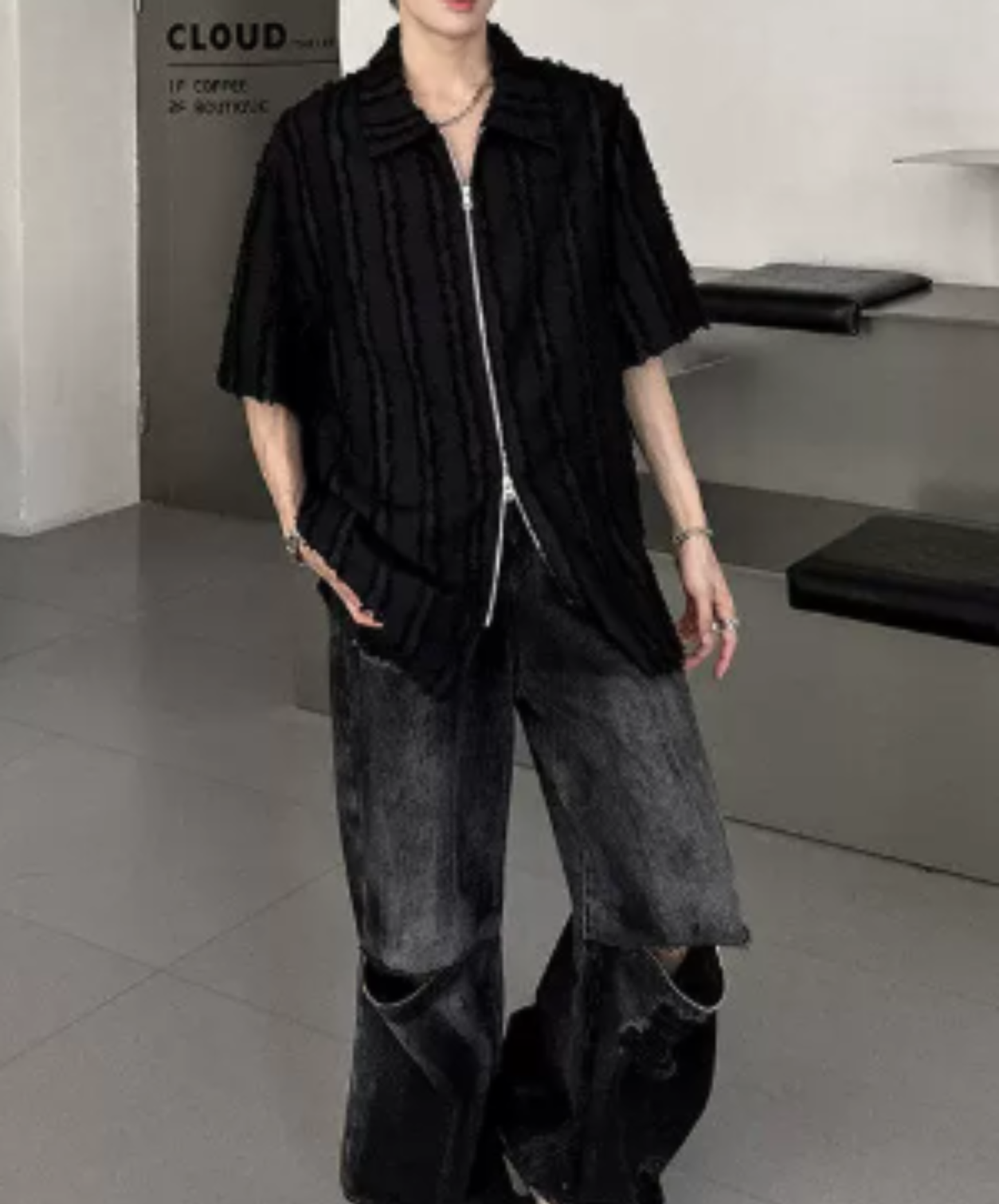 frayed design double zipper shirt EN2976