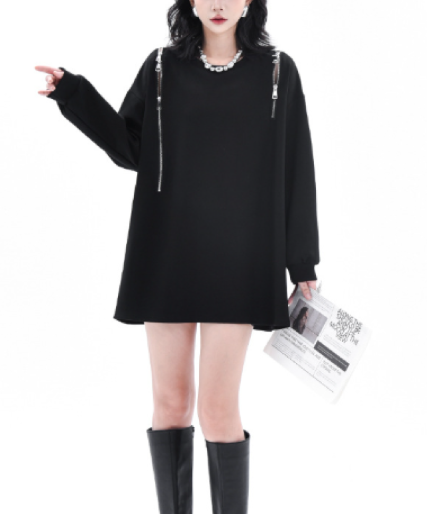 chain-pattern patchwork mid-length style sweatshirt EN3132