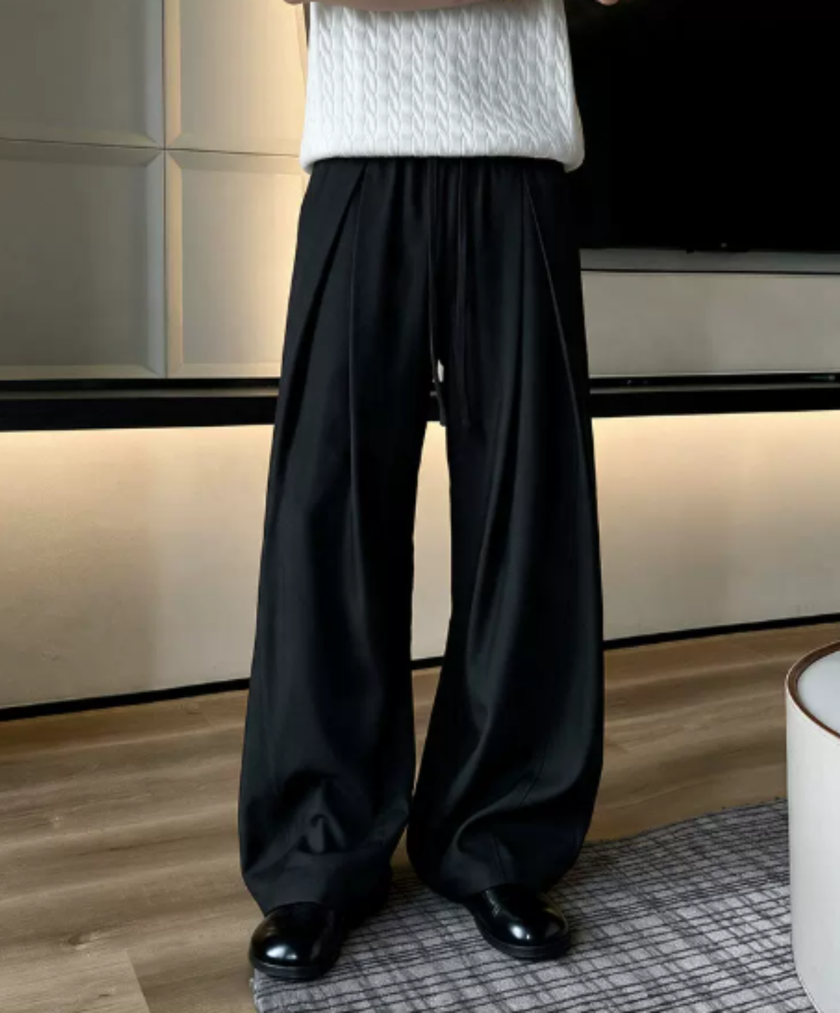 deep-pleat drawstring wide pants EN3208