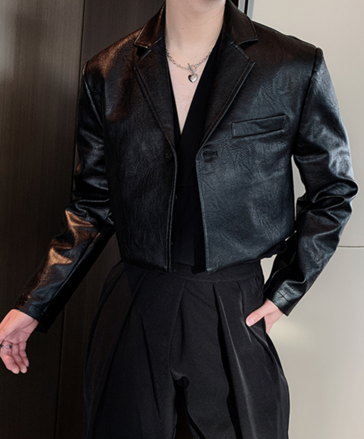 one-button leather shorts jacket EN2047