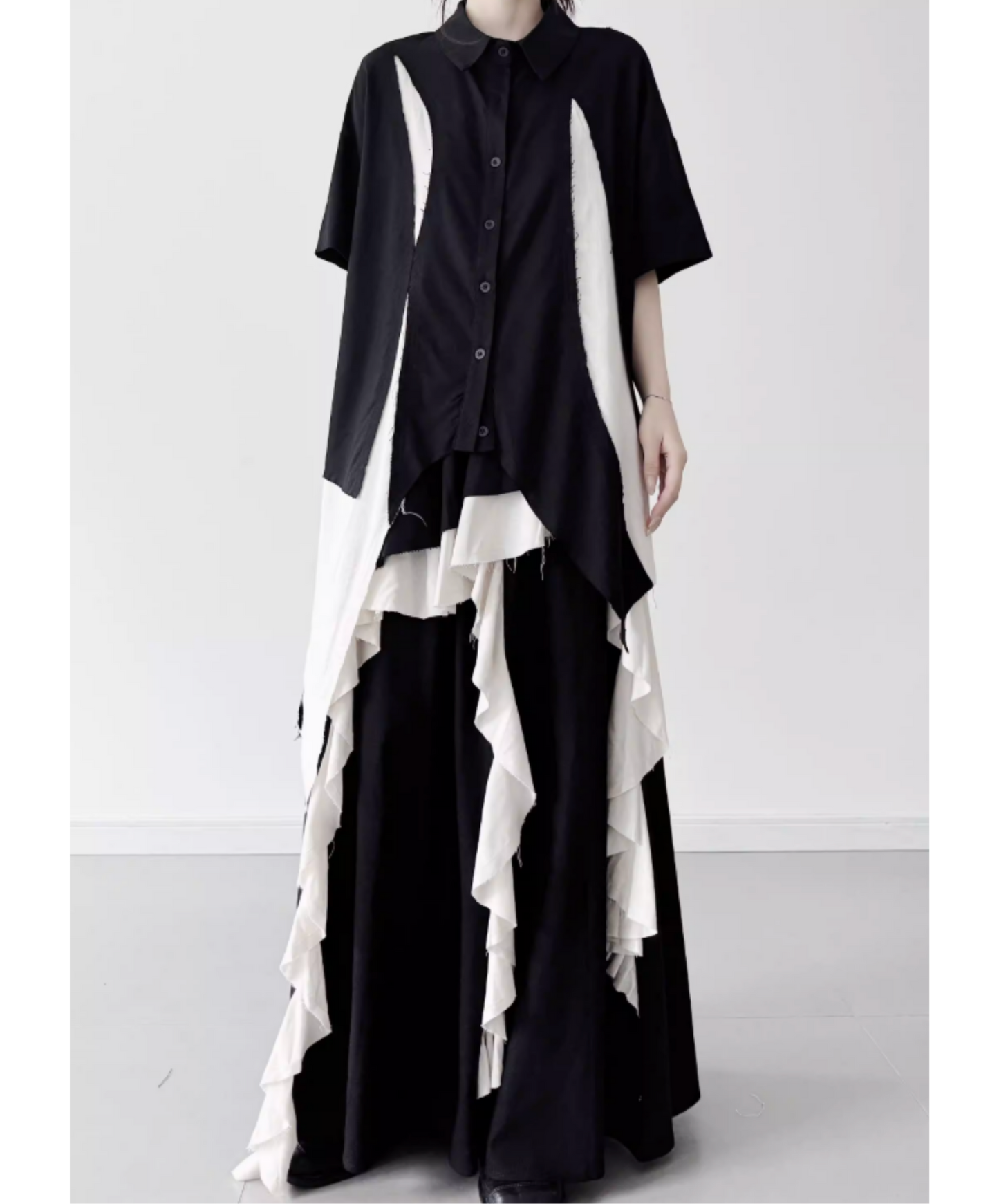 dark Irregular frills color block skirt EN2810