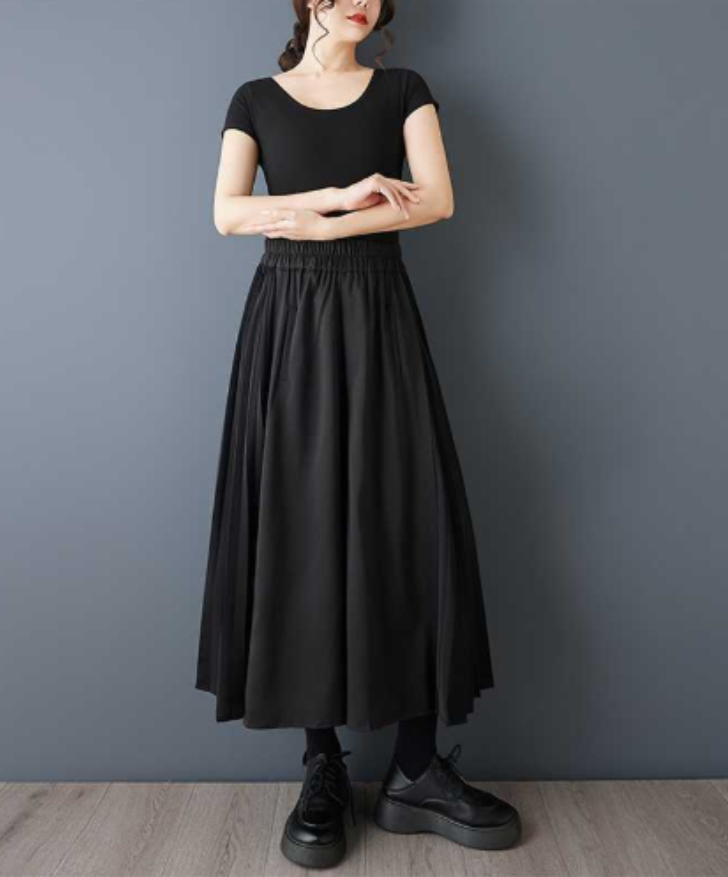 dark-toned pleated cropped trousers wide pants EN3048