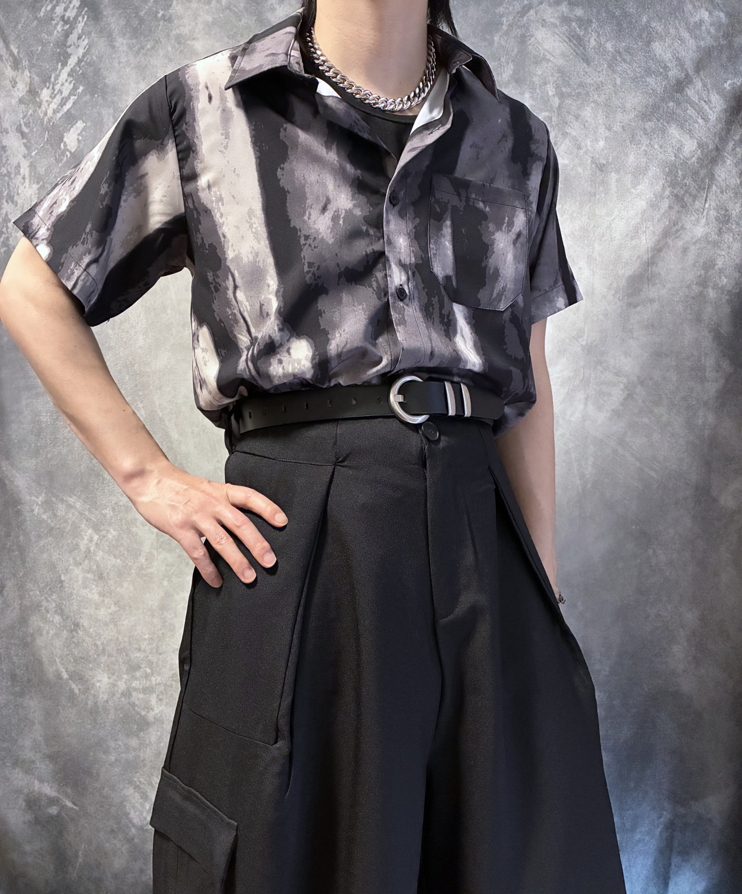 Ink painting style splicing design shirt EN2143