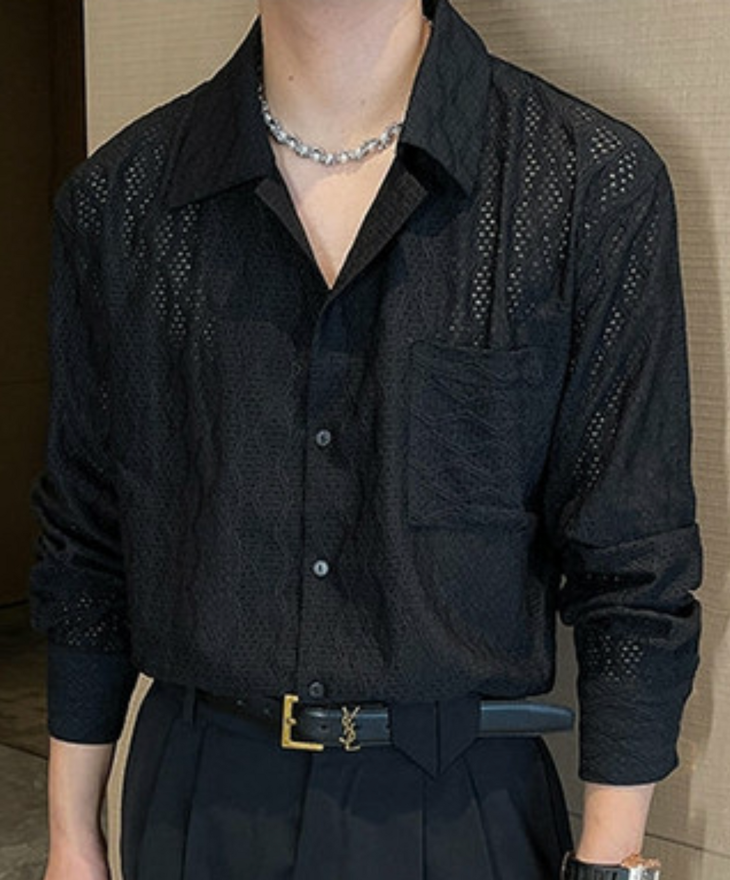 diamond pattern sheer shirt EN2368
