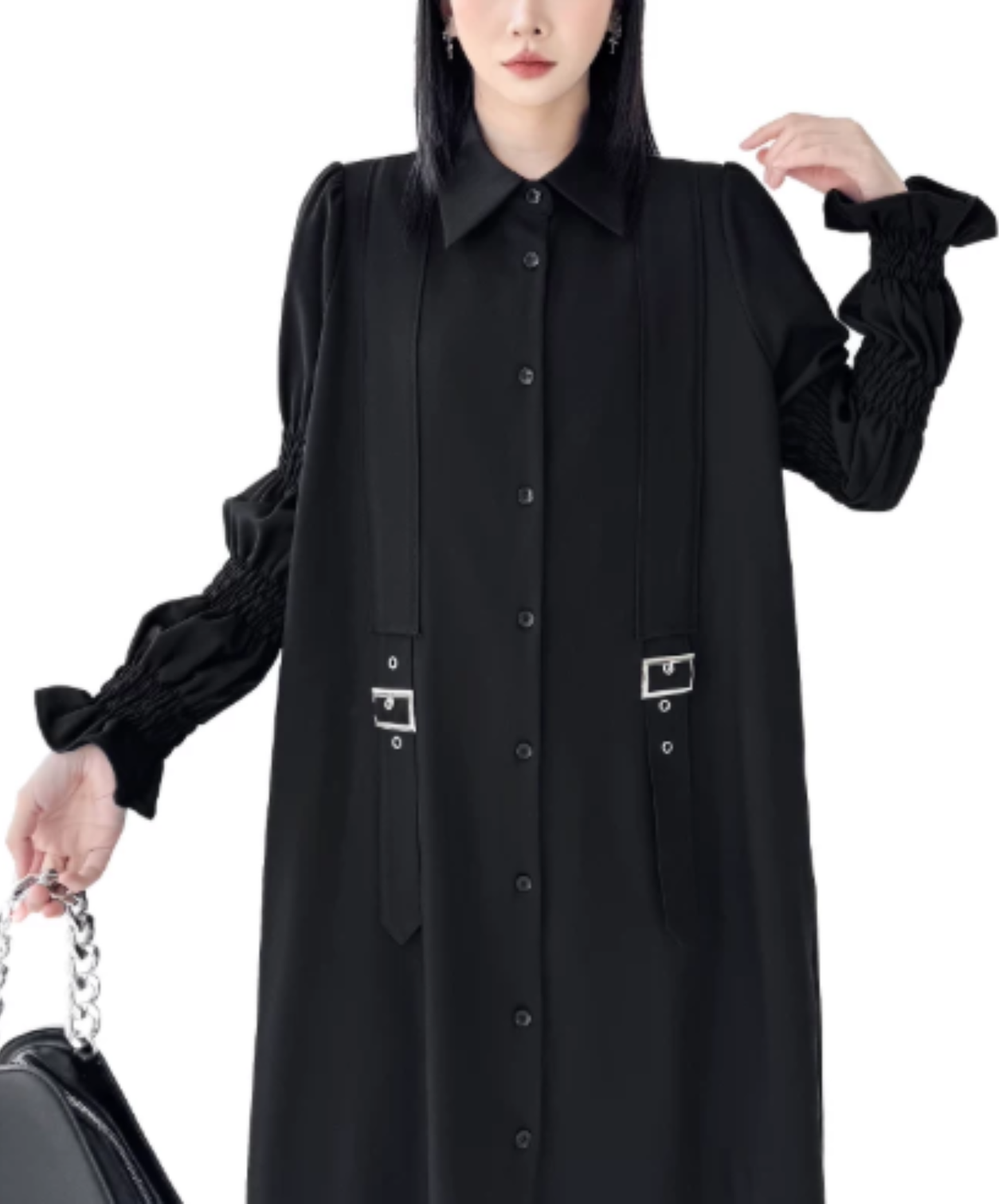 dark double-belt detail long shirt EN3015