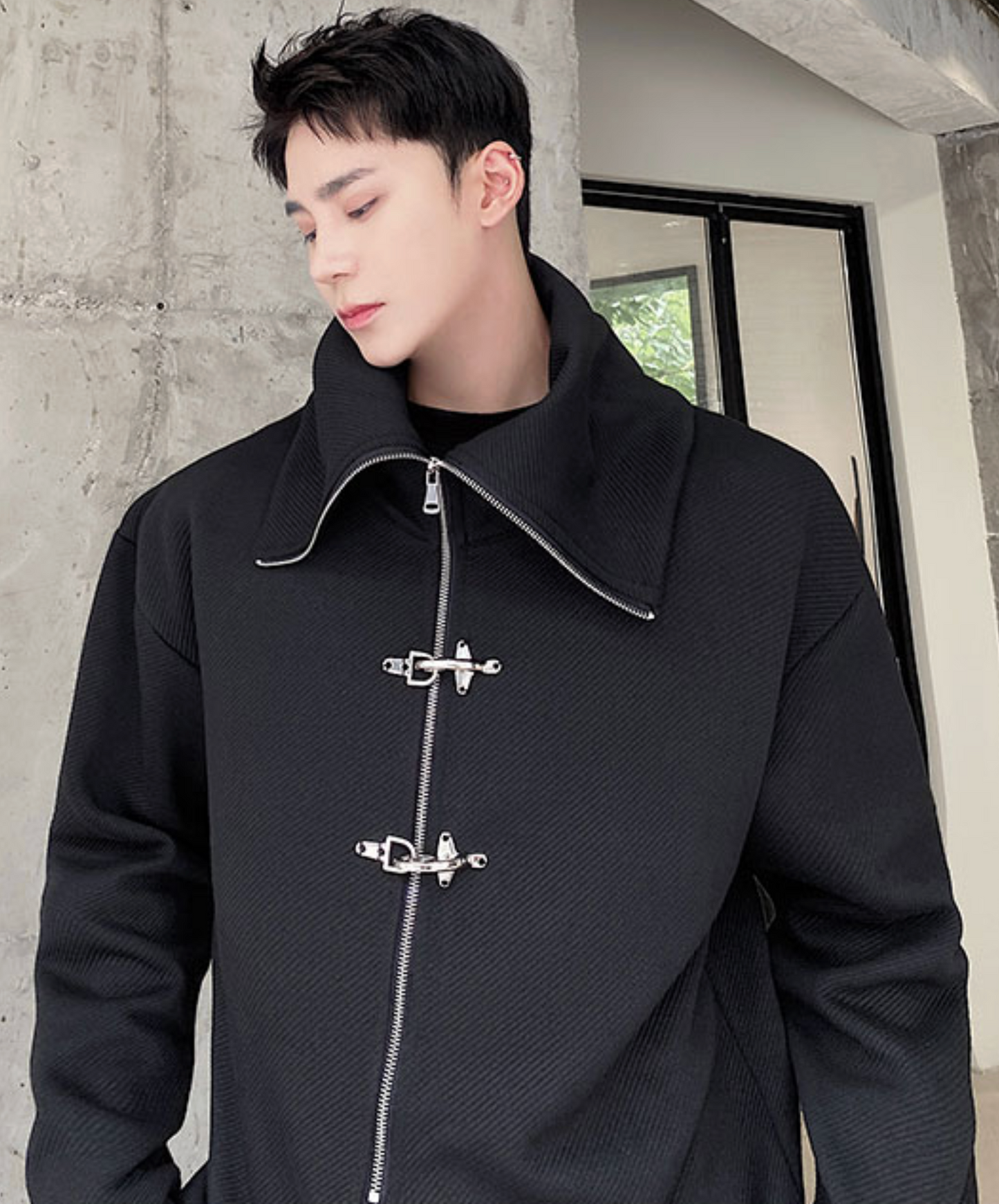 high neck airplane button zip sweatshirt EN2507