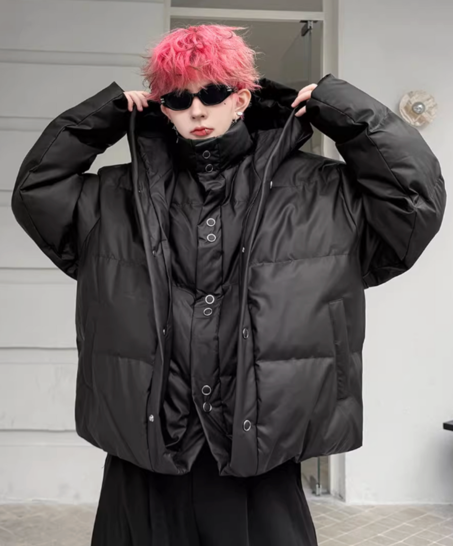 hooded fake two-piece down EN2595