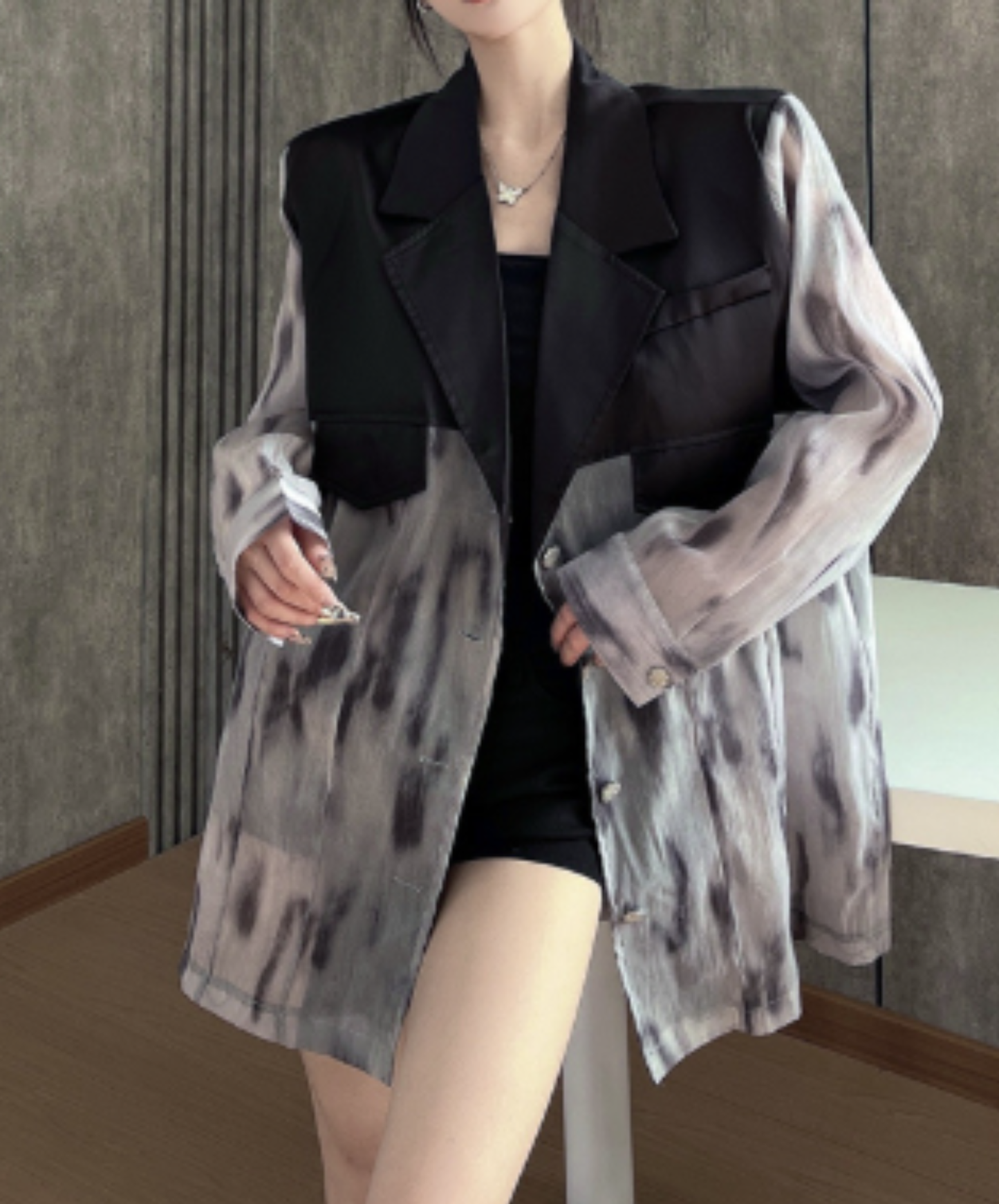 tie-dye patchwork sheer jacket EN3088