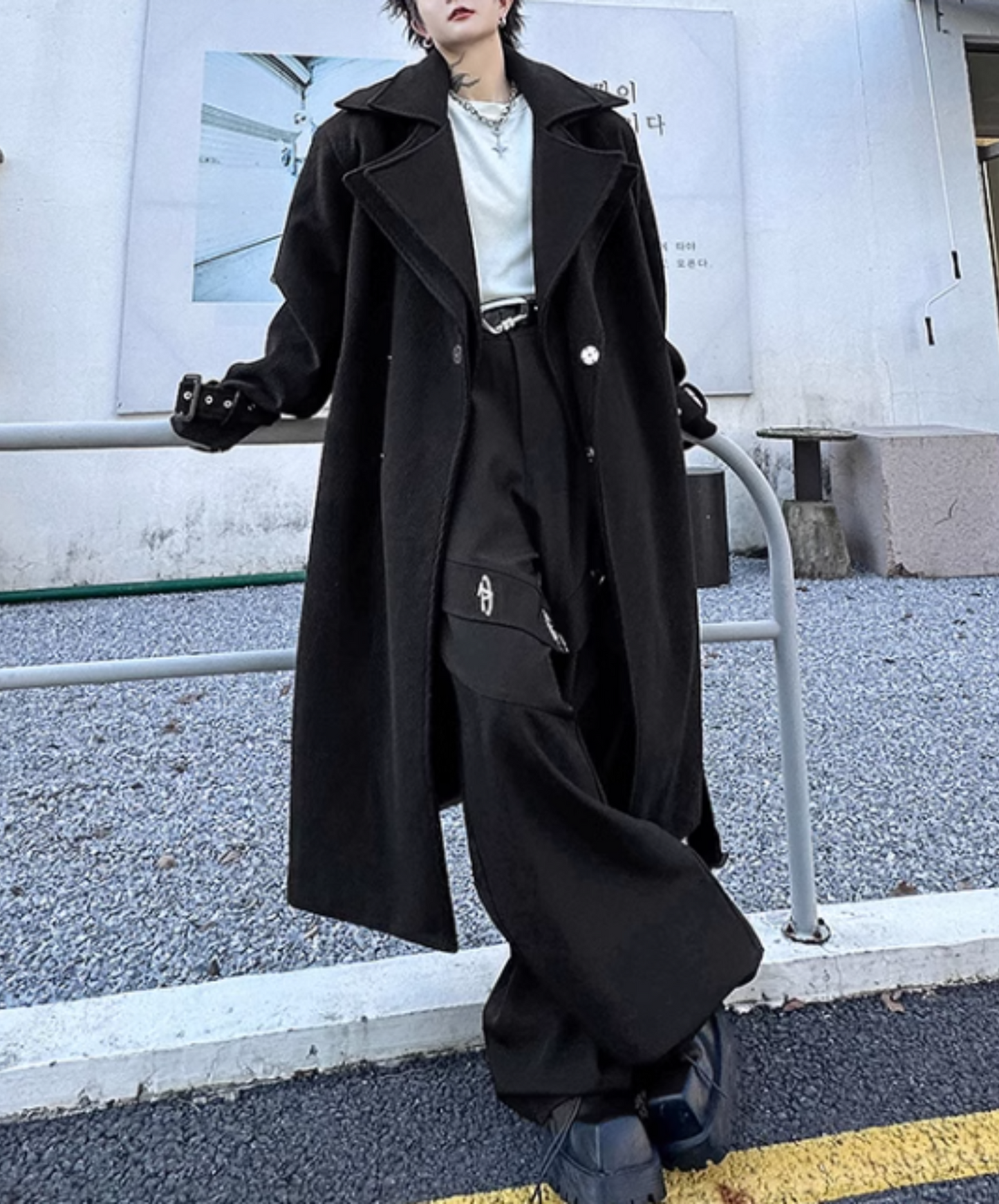 double layered collar long wool coat EN1886