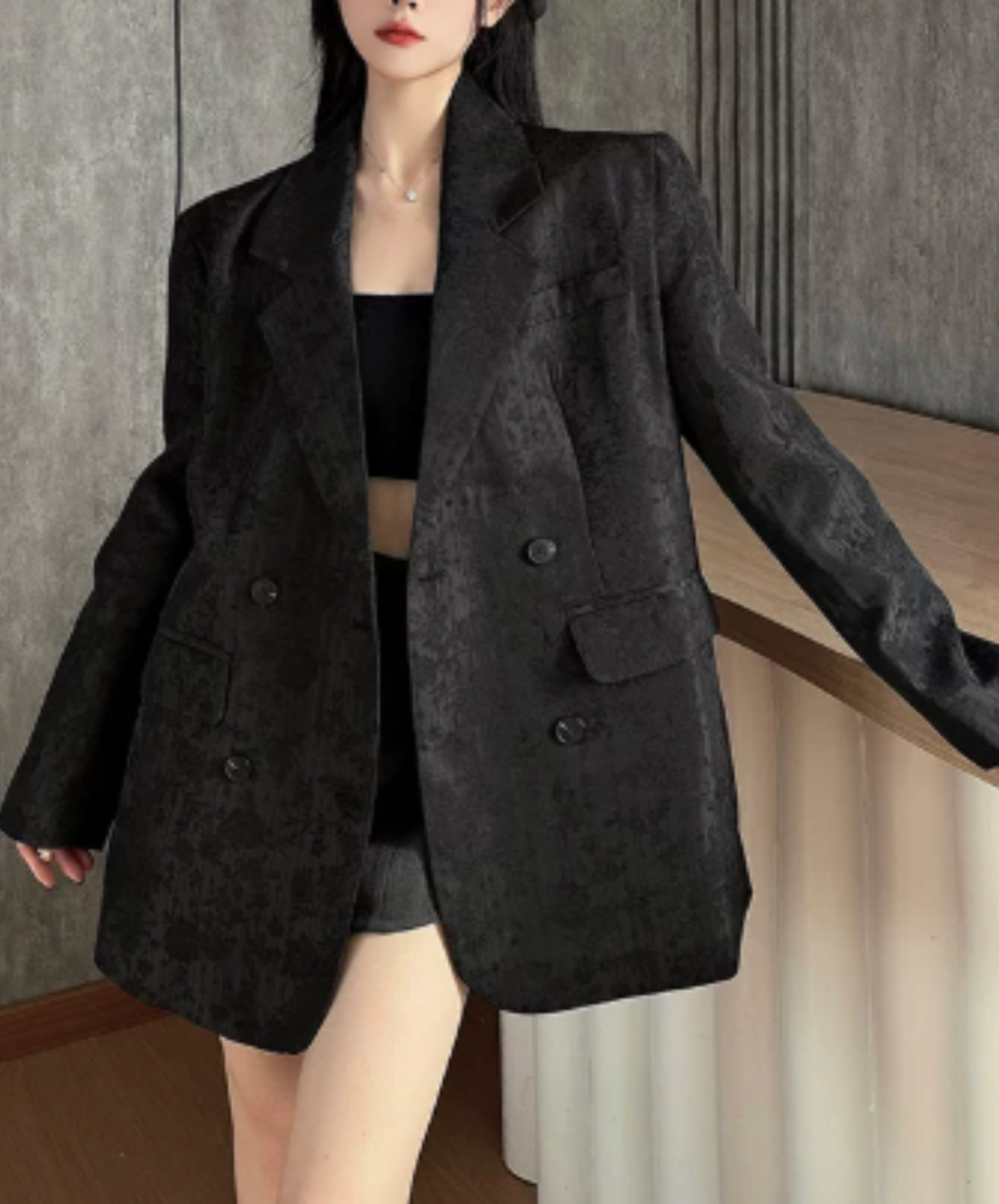 peaked lapel boxy silhouette jacket EN3209