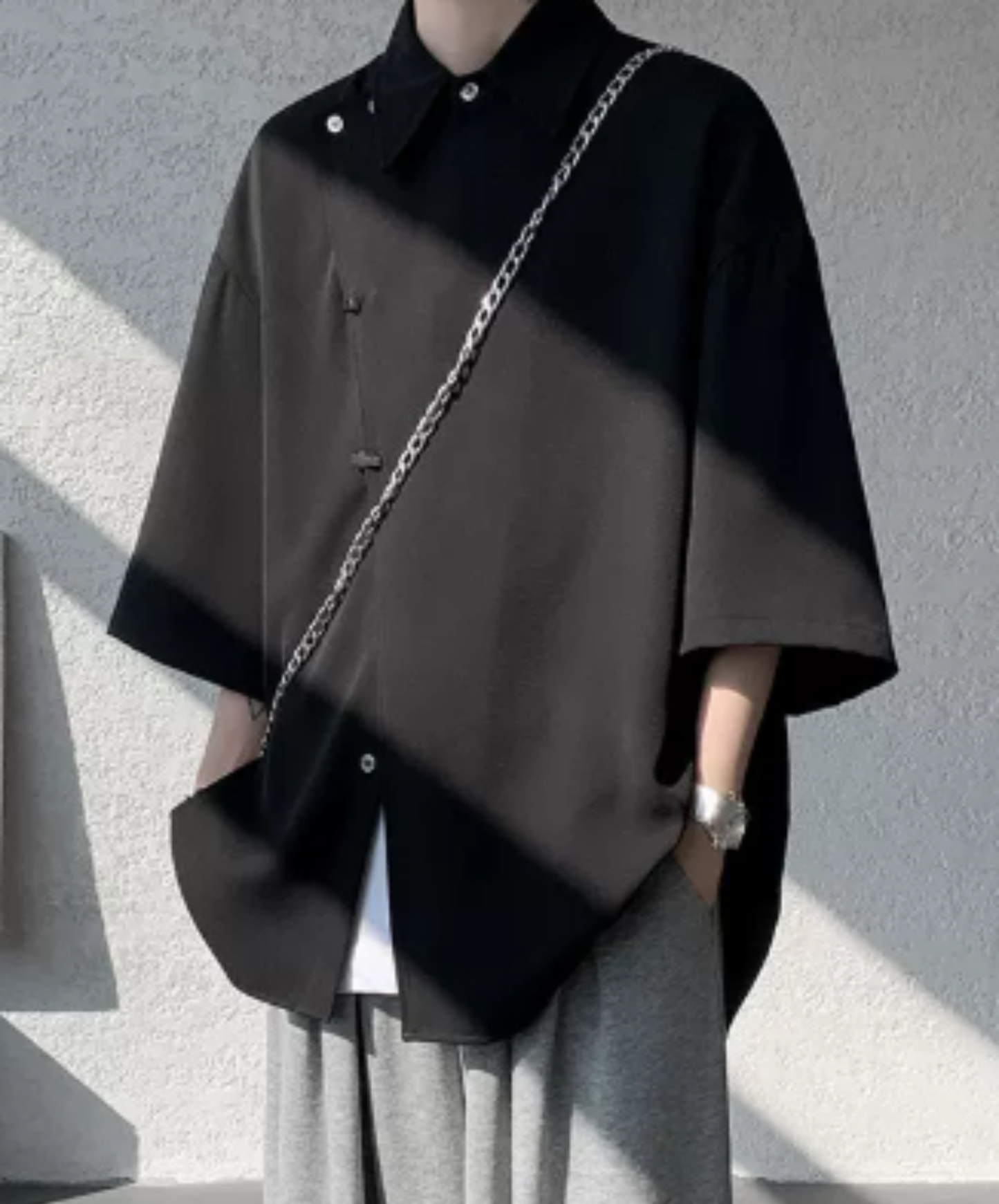 chinese-style front placket metal buttons shirt EN2958