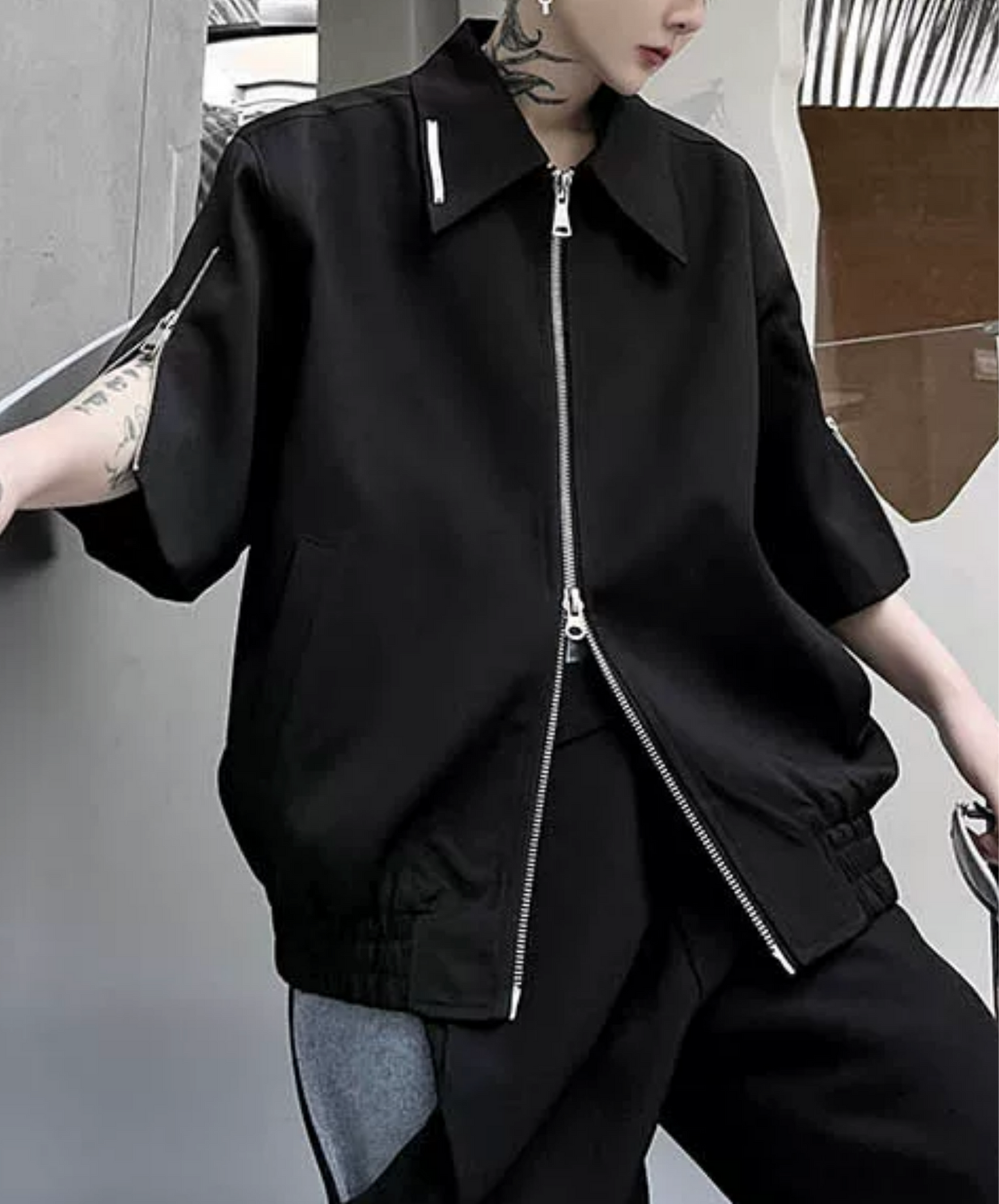 double zip-up short-sleeved jacket EN2864