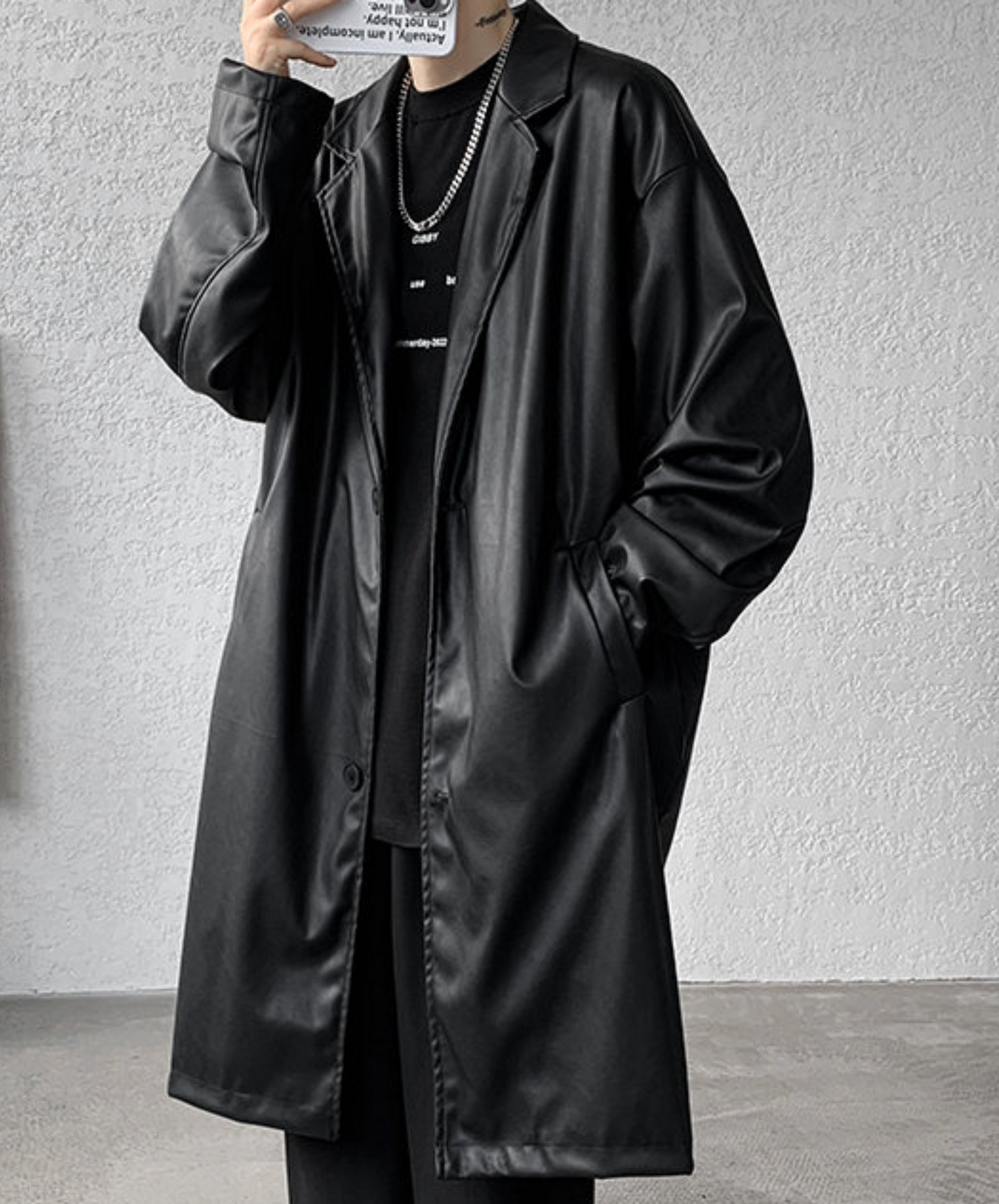 dark retro long pu leather coat EN2510