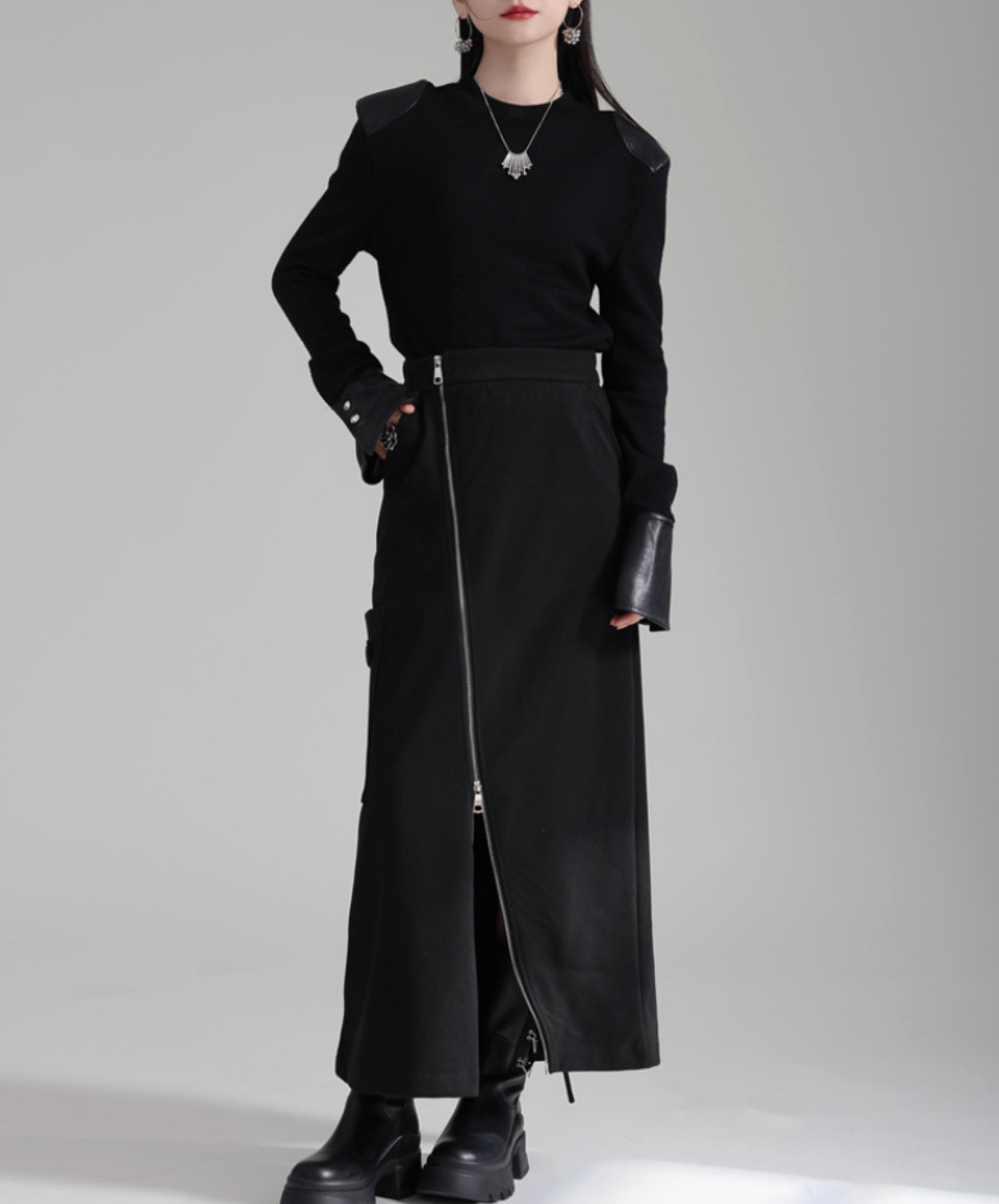 irregular zipper velvet skirt EN2732