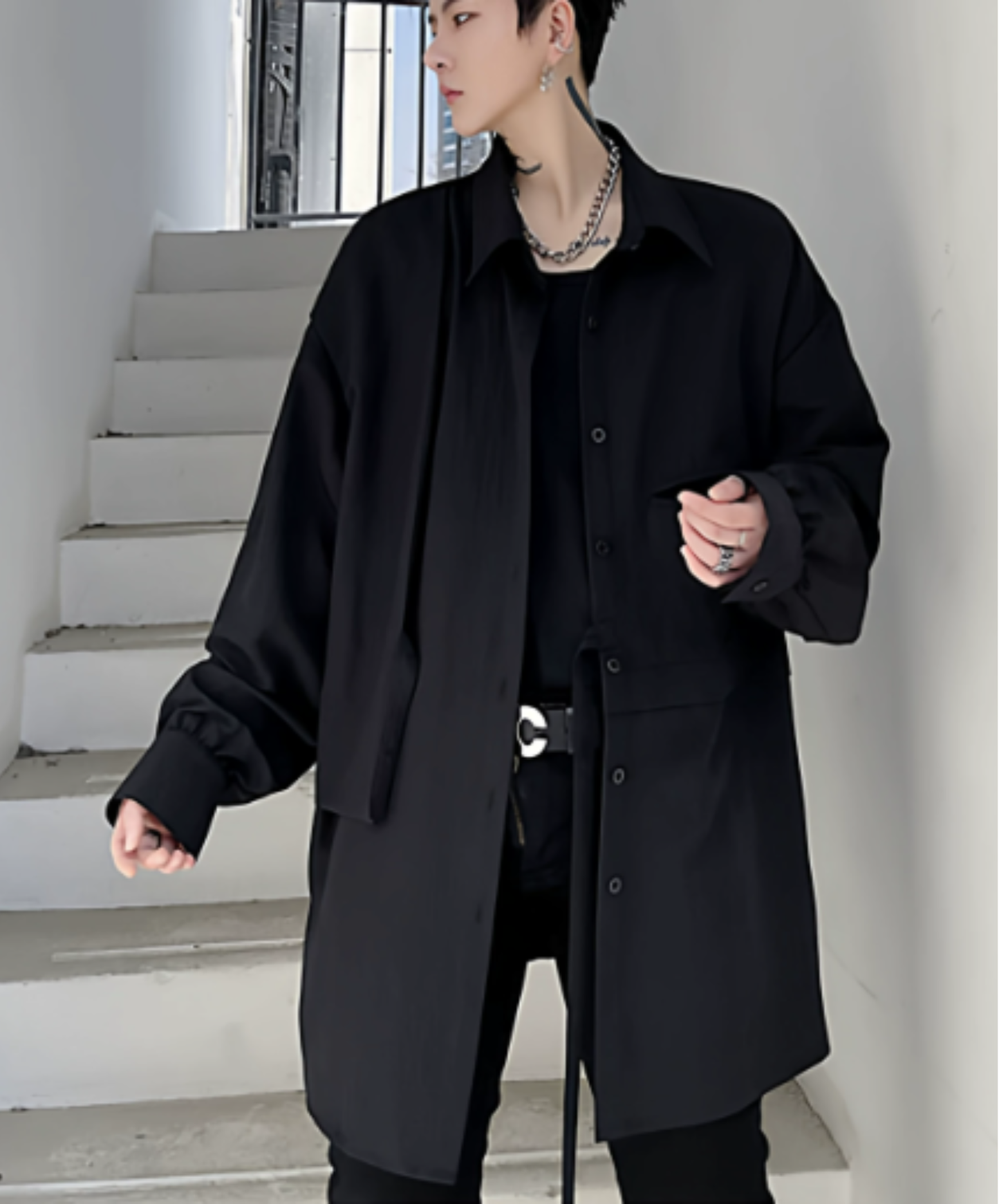 dark with waist string long shirt EN2884
