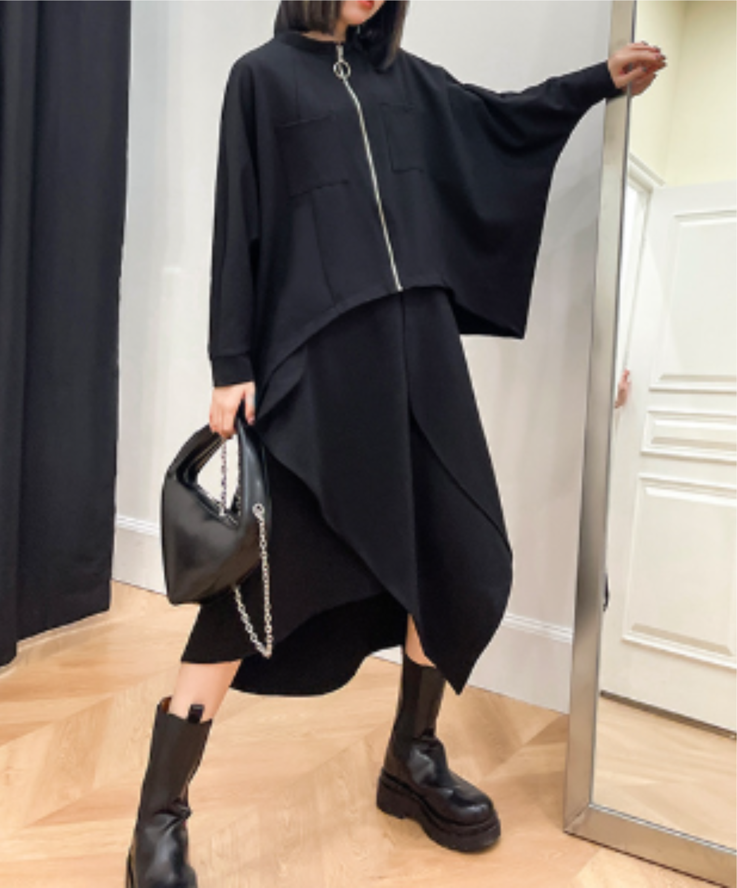 ring-zipper poncho style sweatshirt EN3117