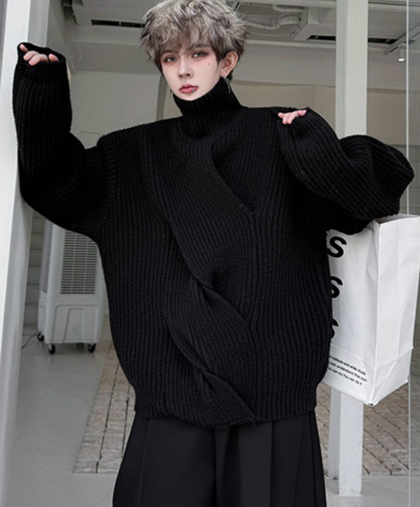 plain twist knit high neck sweater EN2524