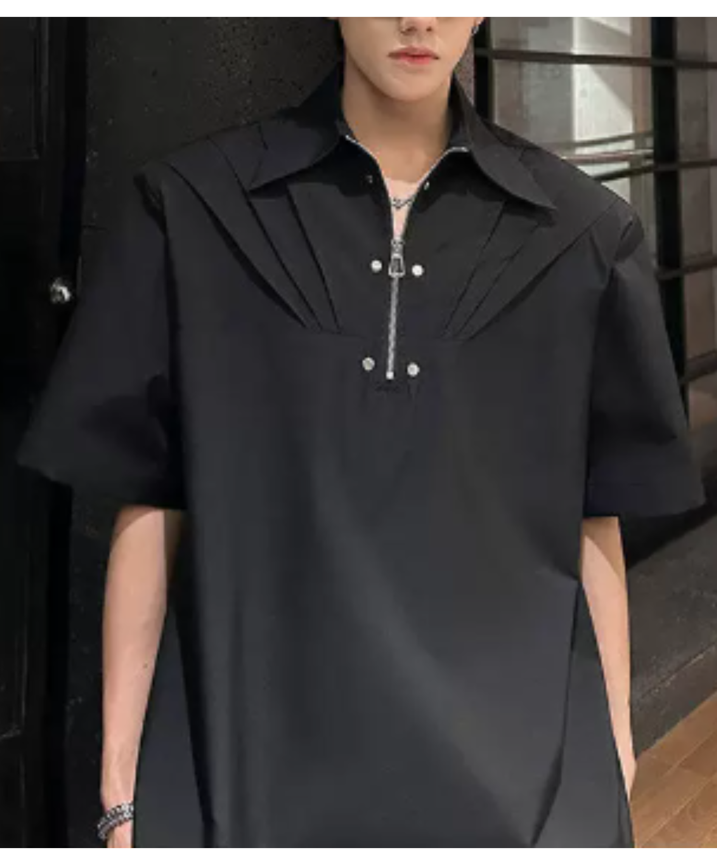 tuck shoulder metal zipper shirt EN2927