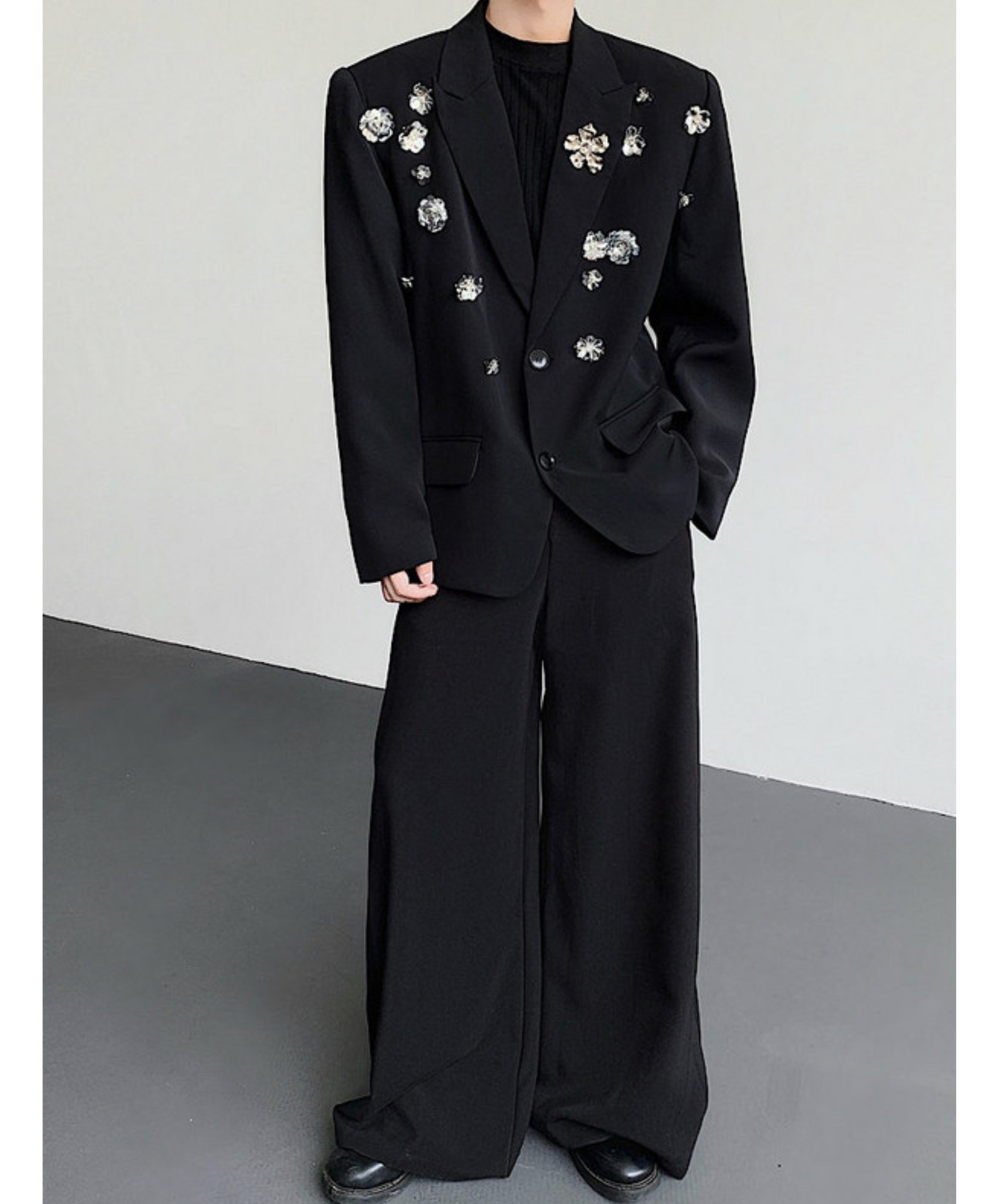 silver rose decoration jacket EN2387