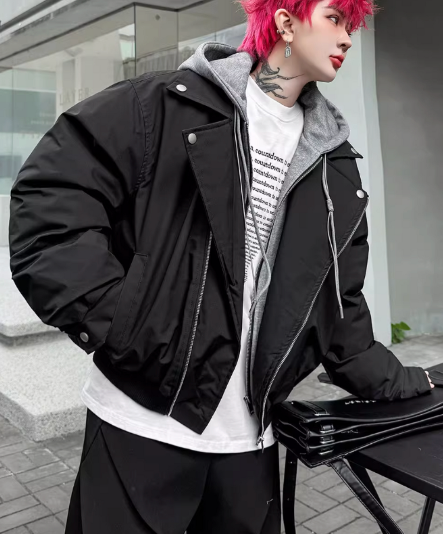 faux two-piece hoodie jacket EN2607