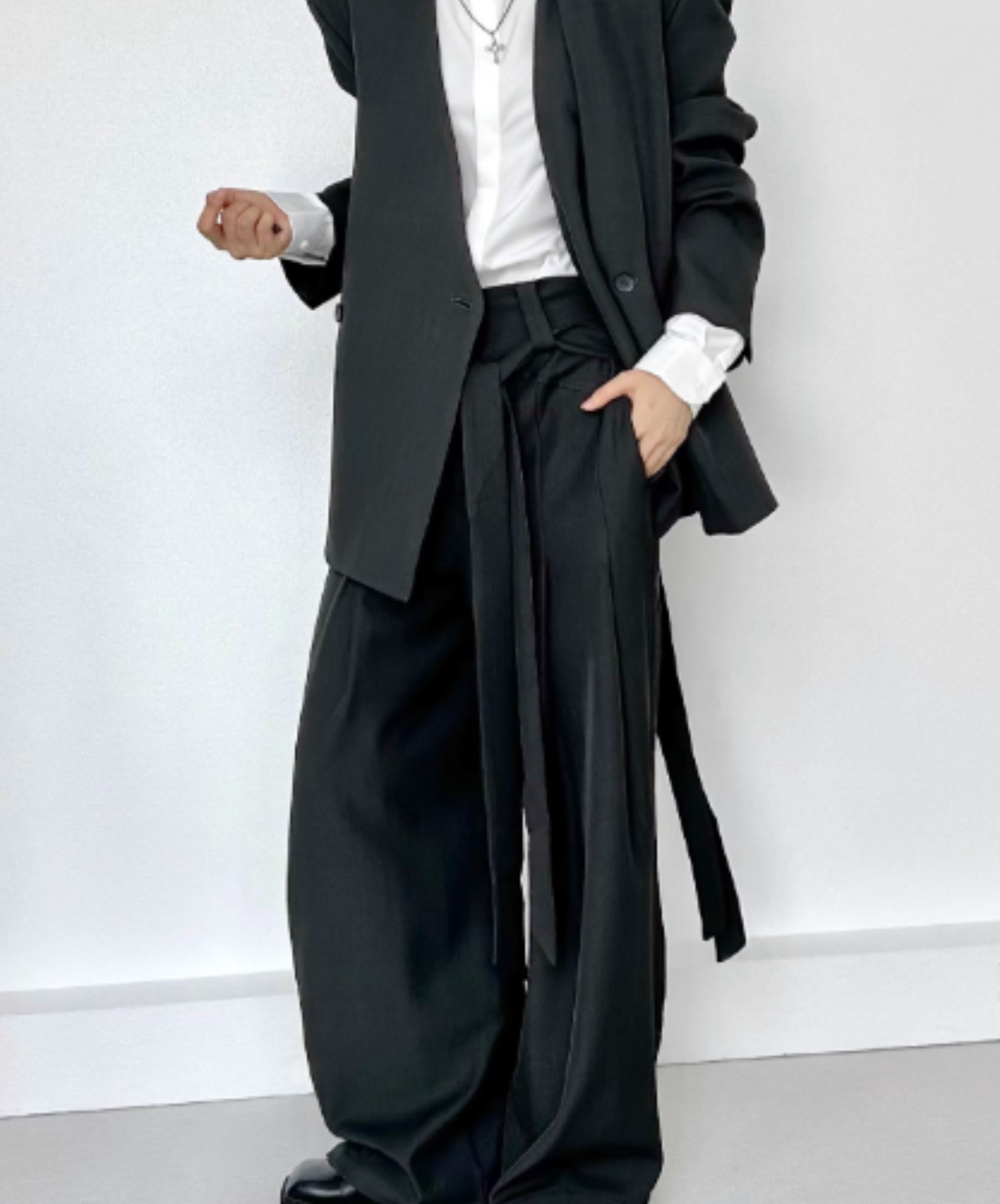belt design straight casual slacks pants EN2964