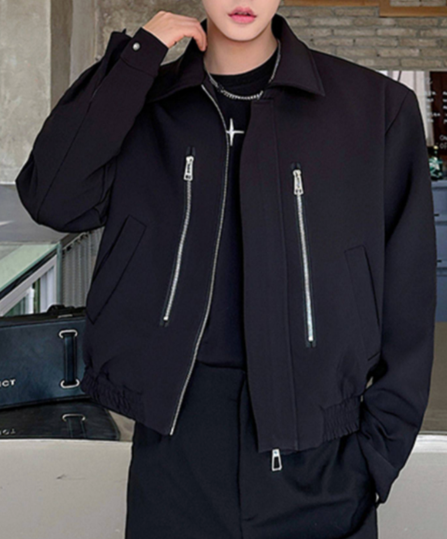 unique lapel zipper decoration jacket EN2670