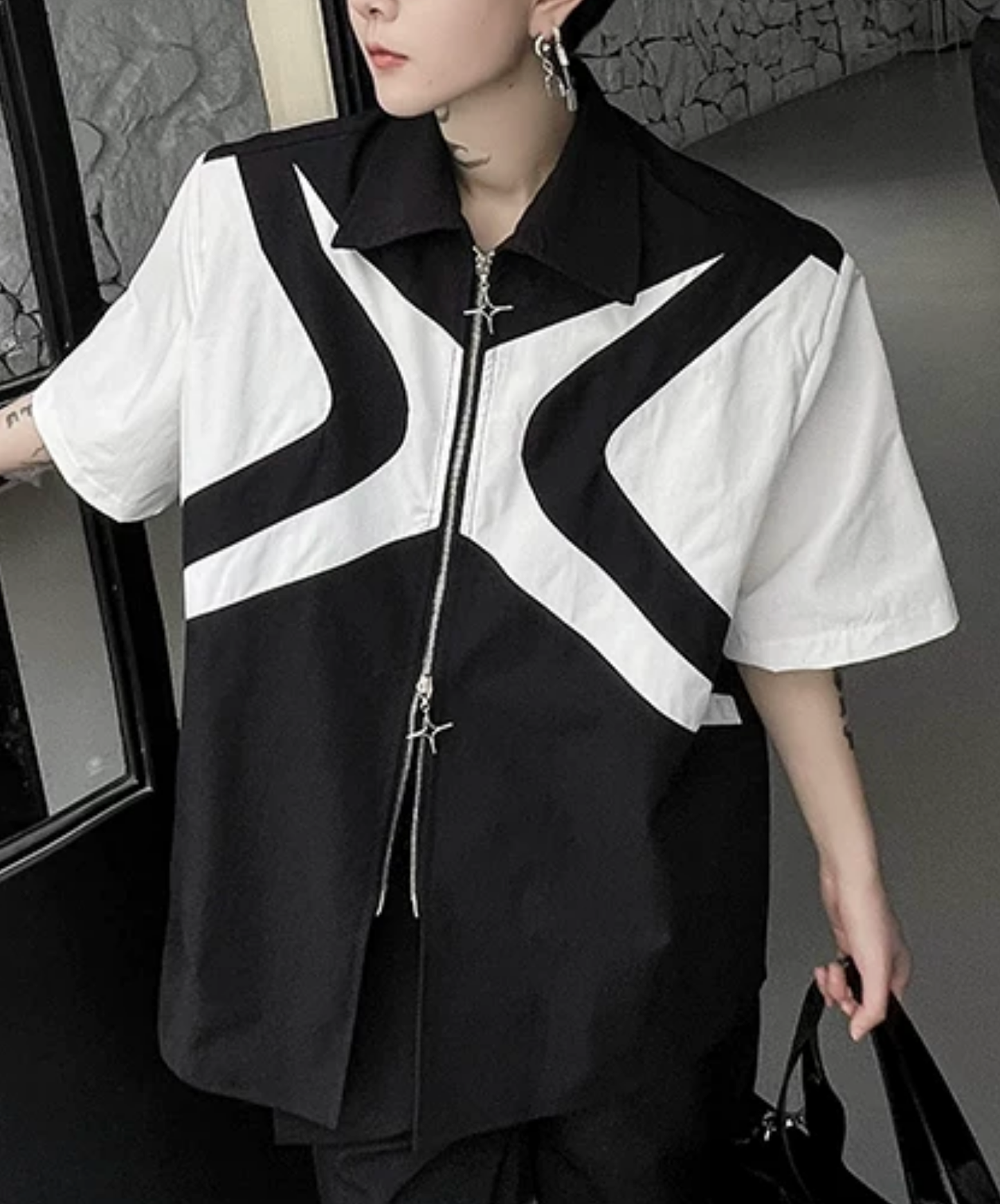 dark double zipper x design shirt EN2865