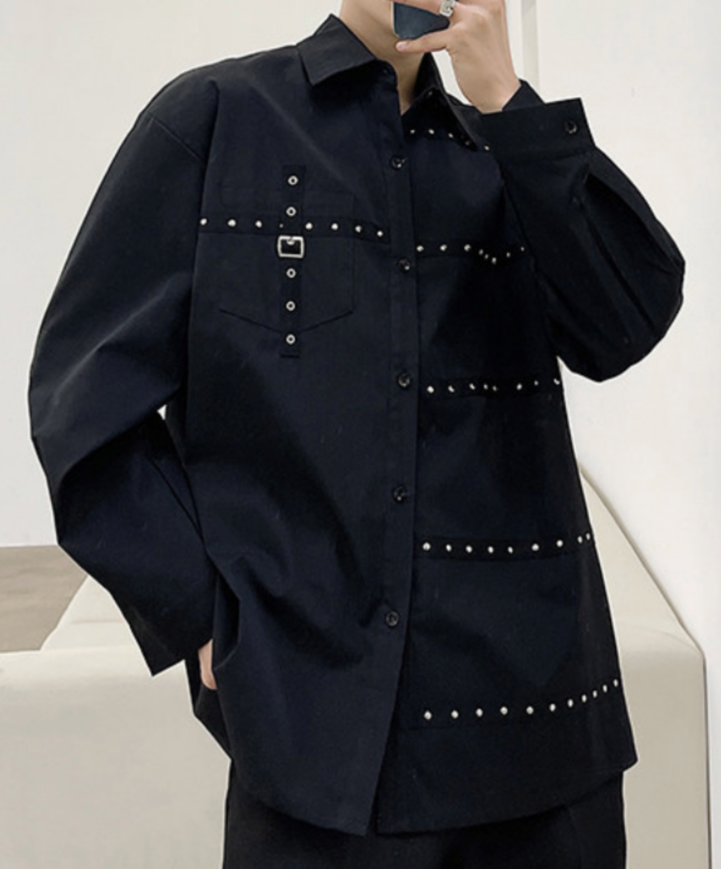 dark unique stud design shirt EN2668