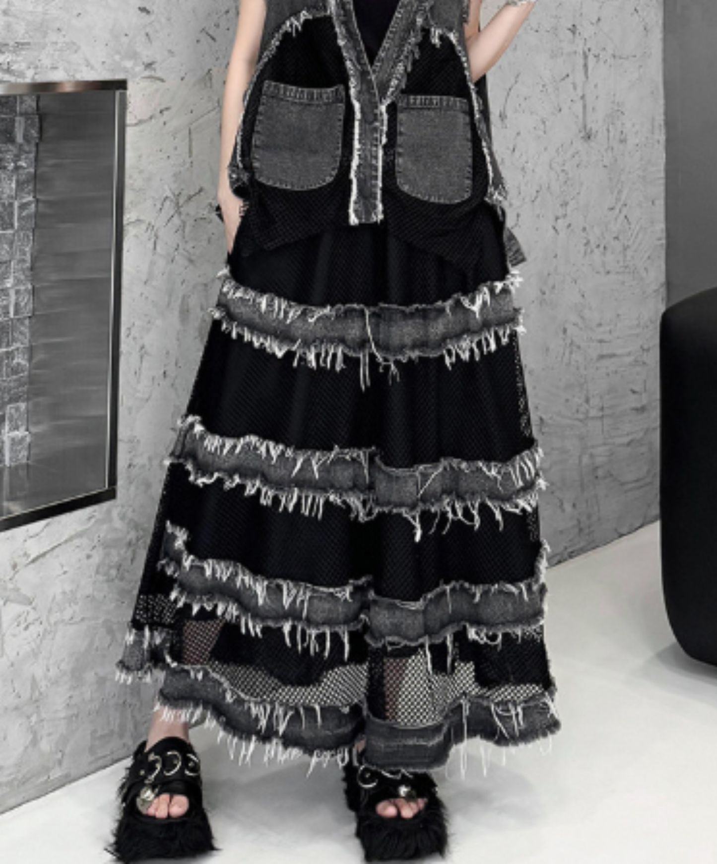 mesh patchwork with elastic waist skirt EN2999