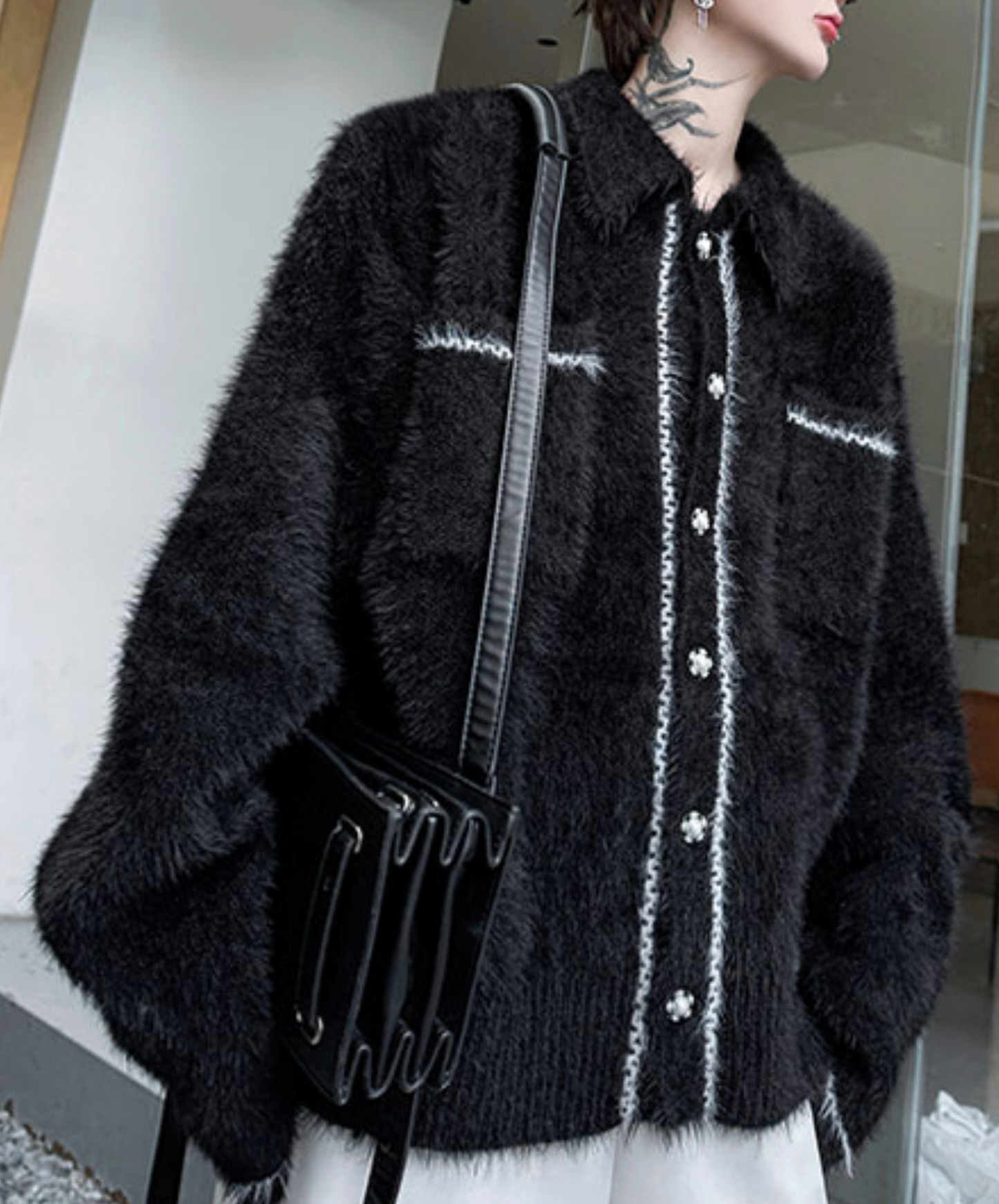 collared colorblock jacquard jacket EN2521