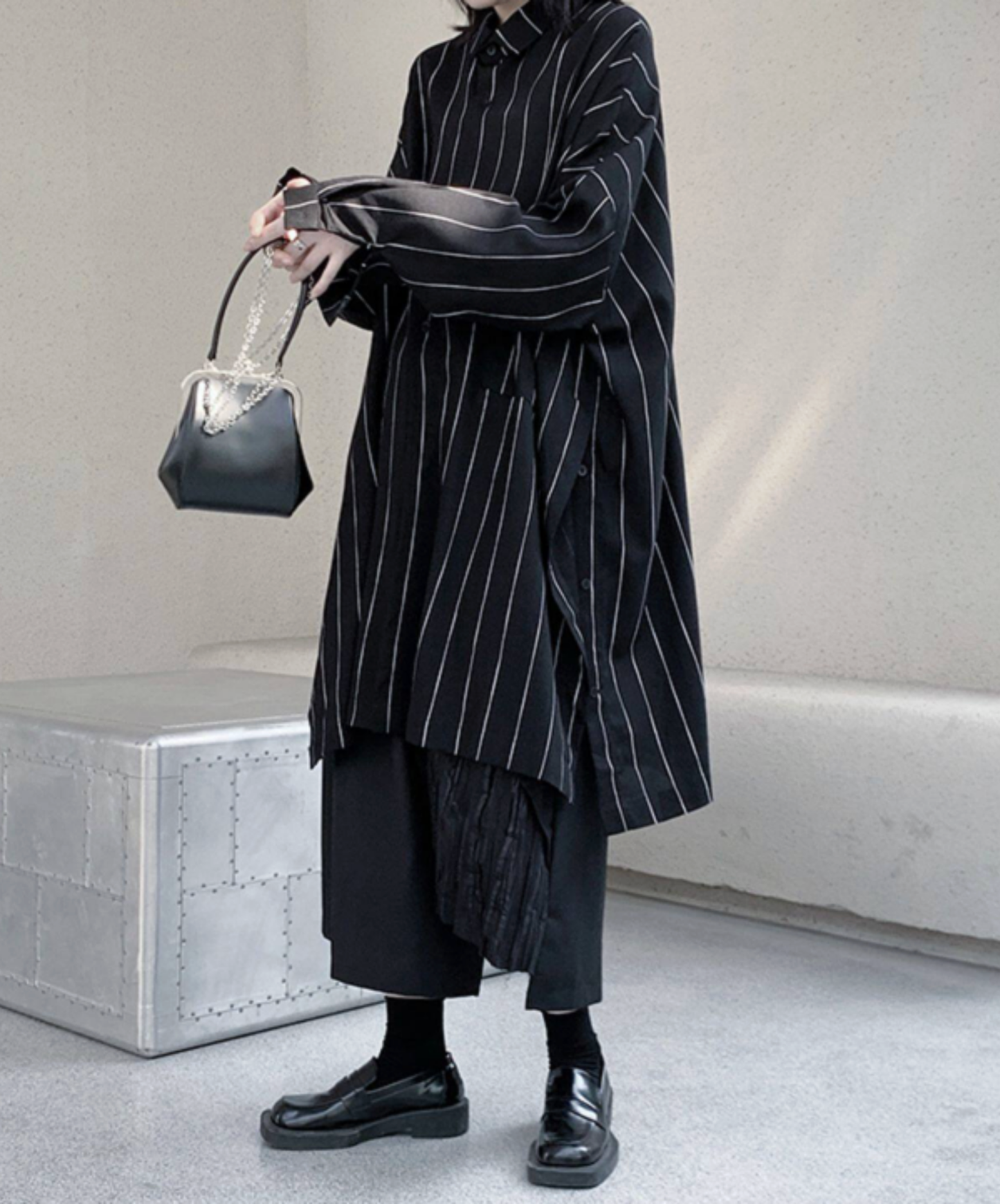 dark big silhouette stripe long shirt EN2777