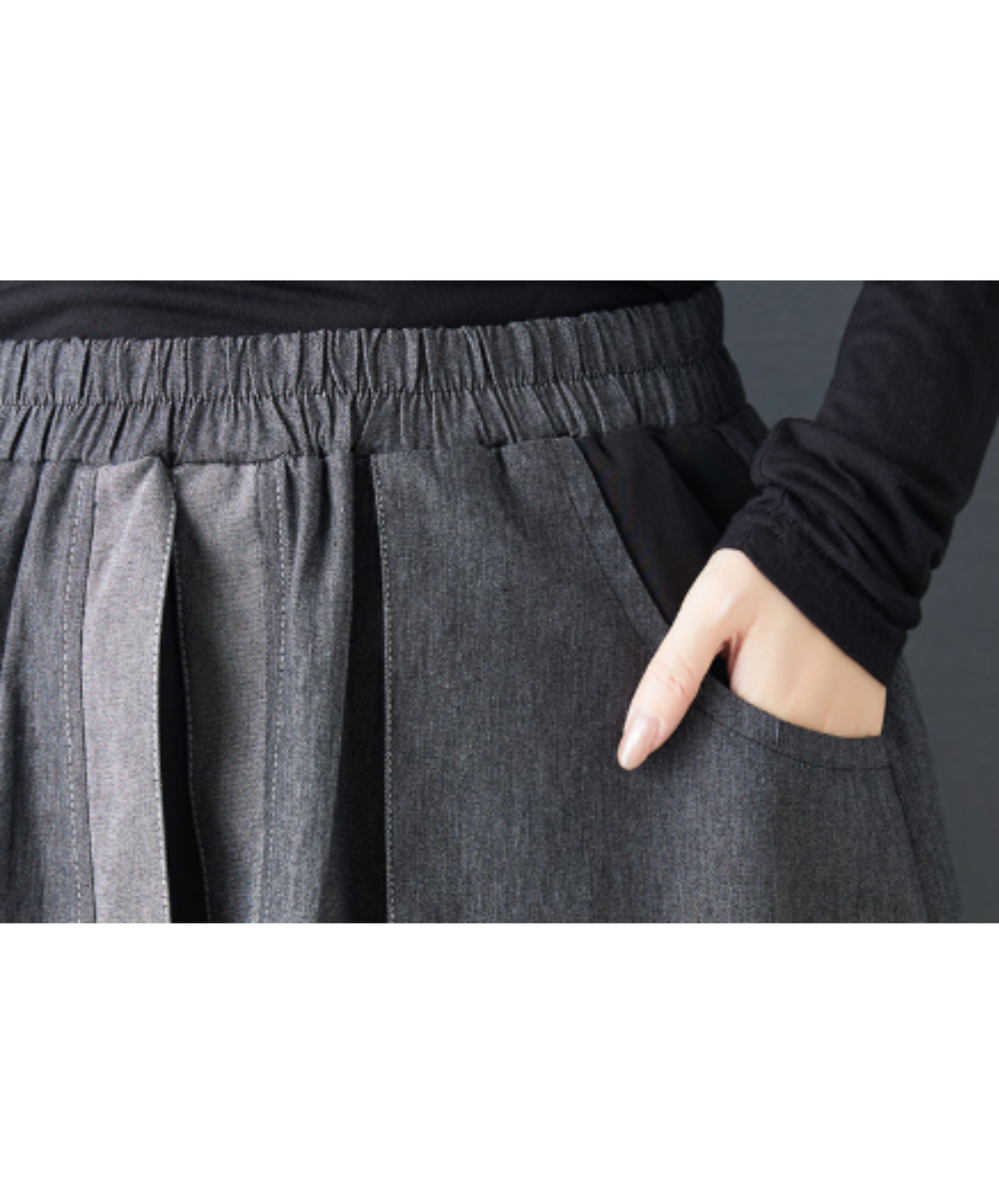 dark asymmetrical layered drape wide pants EN3146