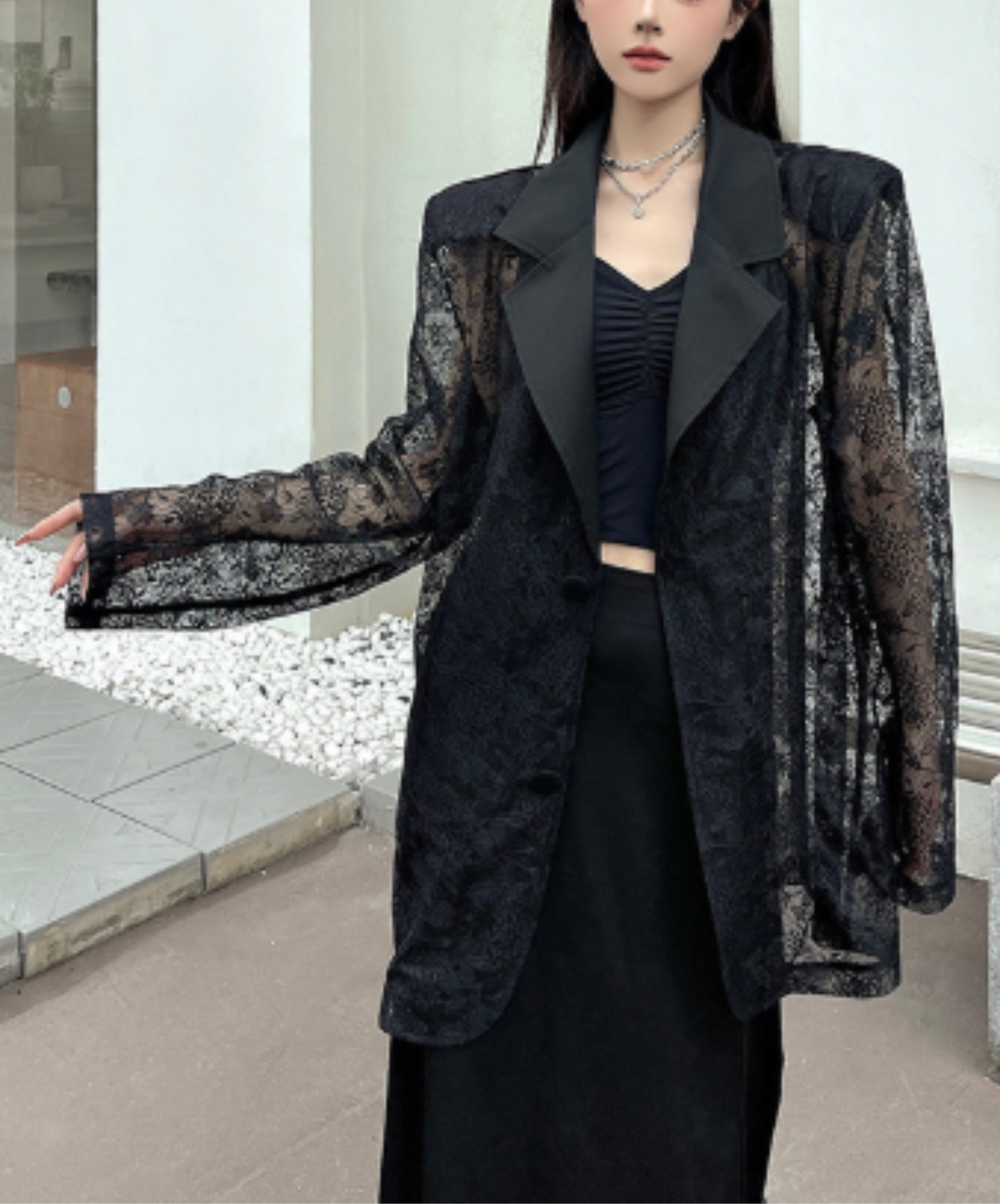 lightweight jacquard patchwork lace jacket EN3000