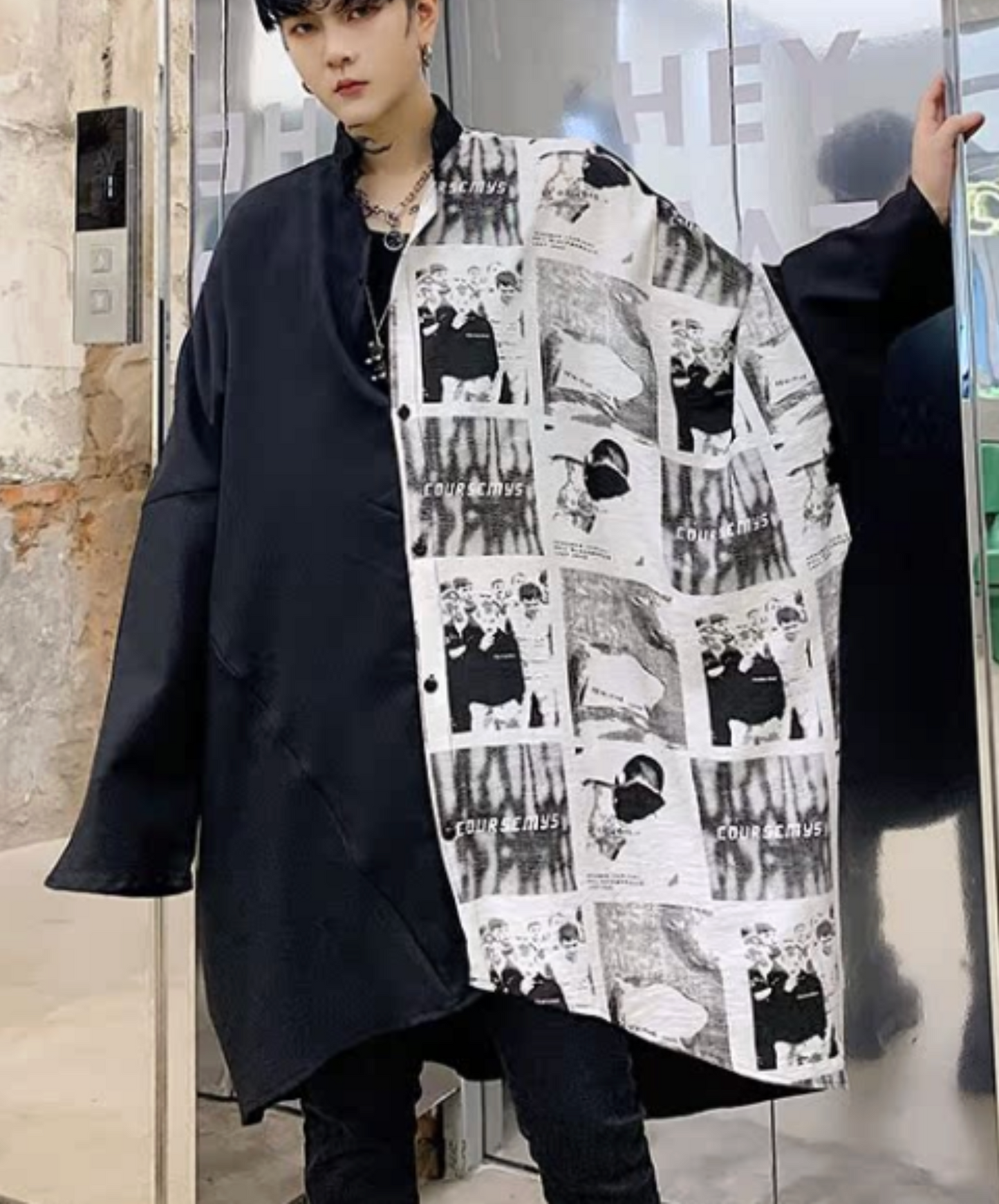 retro photo design asymmetric shirt EN2401