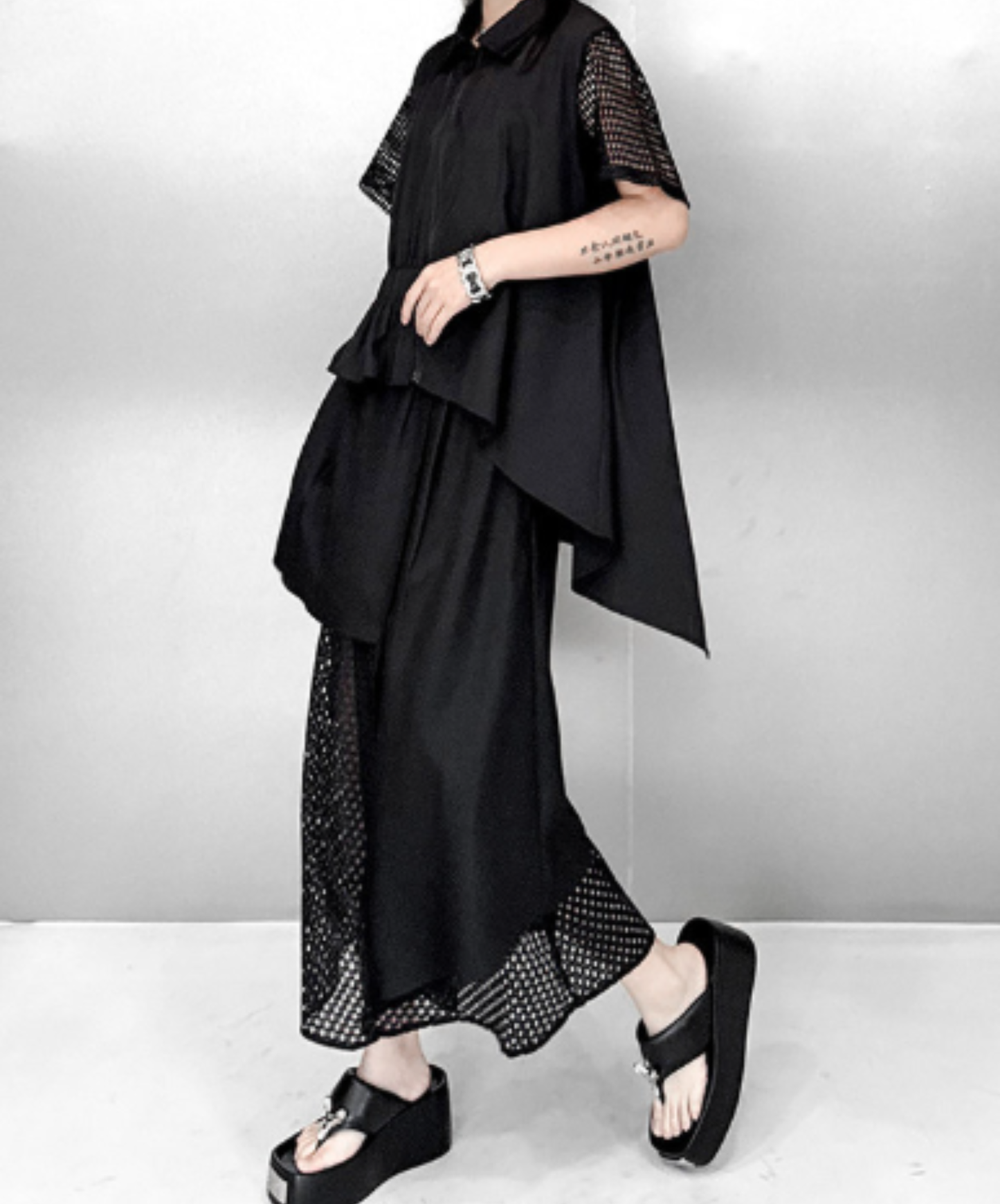dark irregular design sheer shirt EN2946