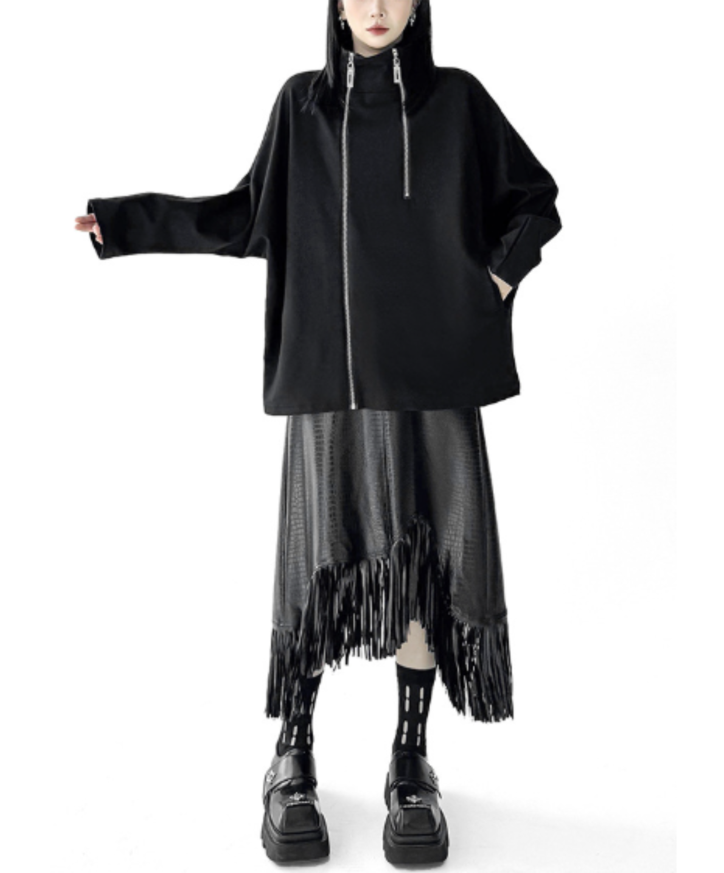 double-zipper dolman sleeve sweatshirt EN3115