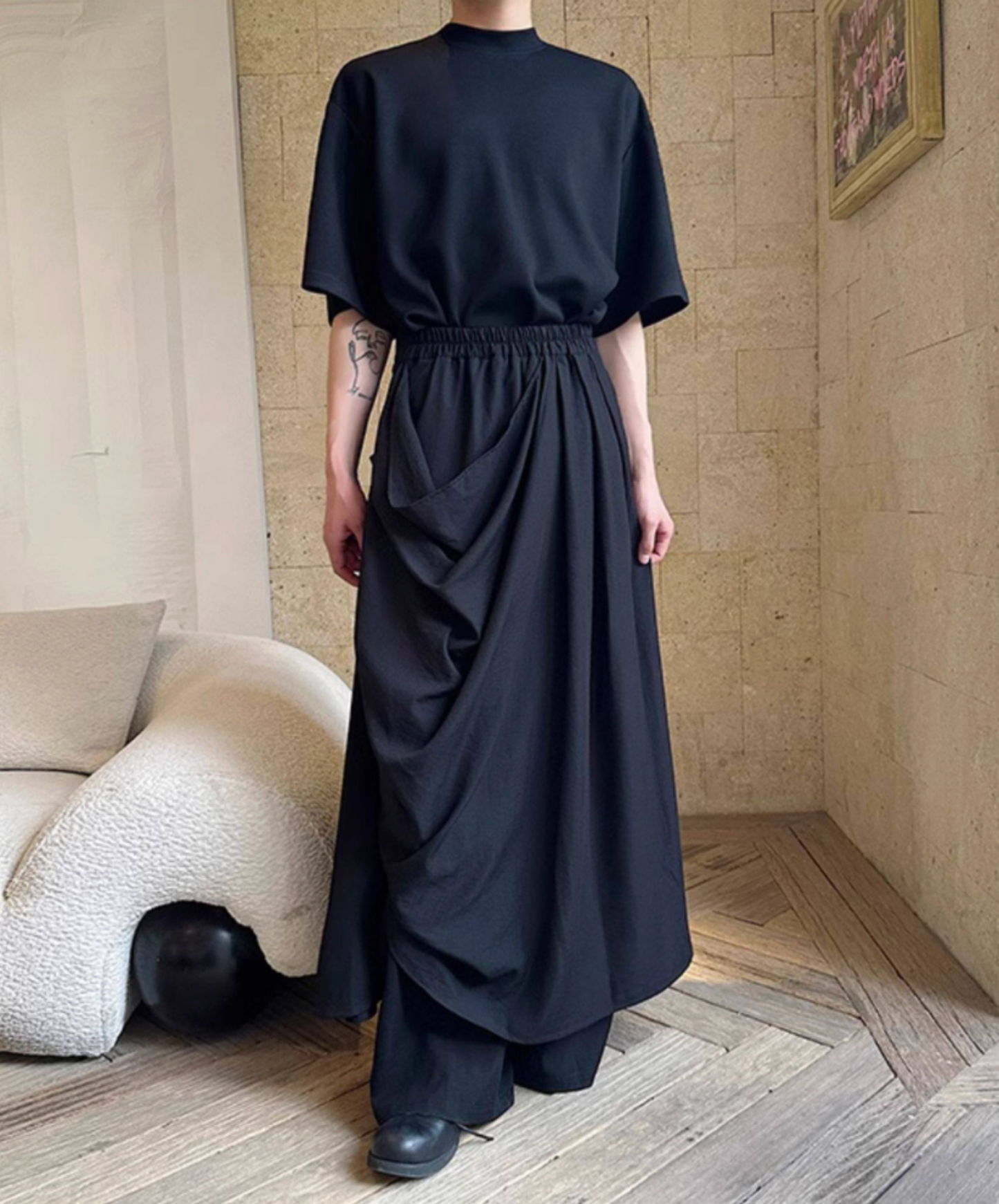 dark draped double skirt pants EN2691