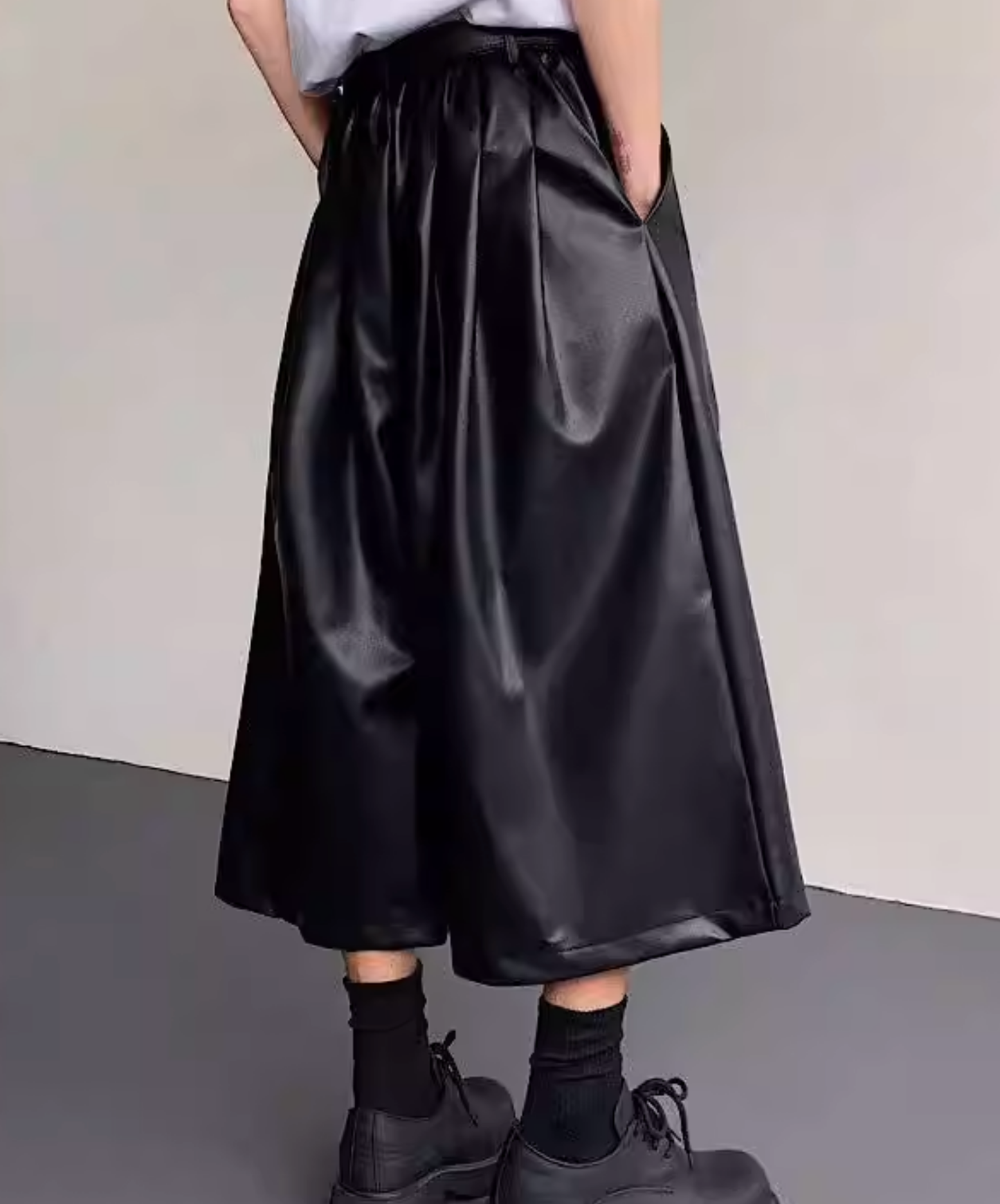 pu leather mid-length wide pants EN2835