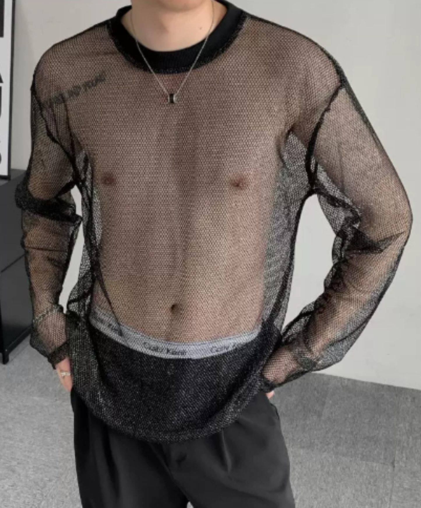 sheer mesh long-sleeve top t-shirt EN3064